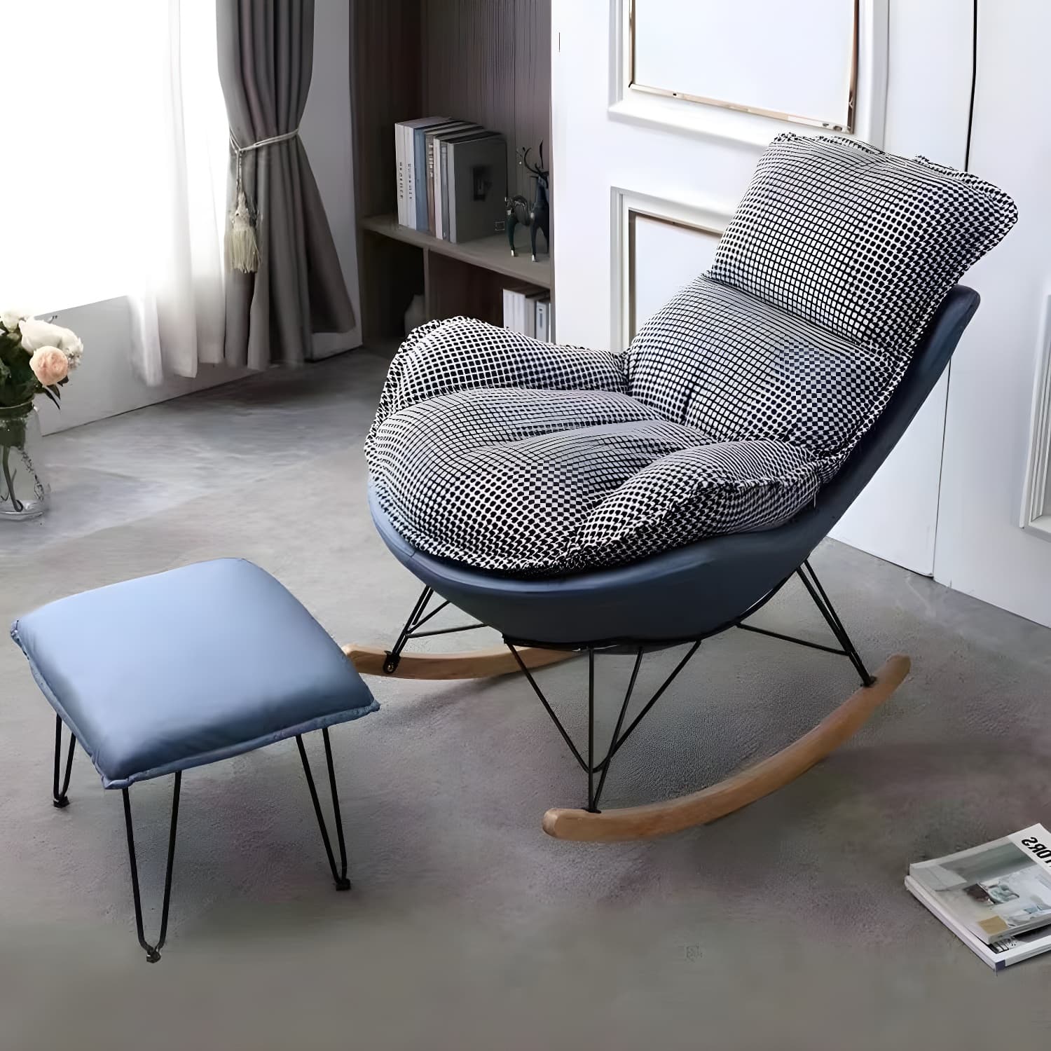 Contemporary Indoor Rocking Chair with Sled Legs and Spindle Back thumbnail 3