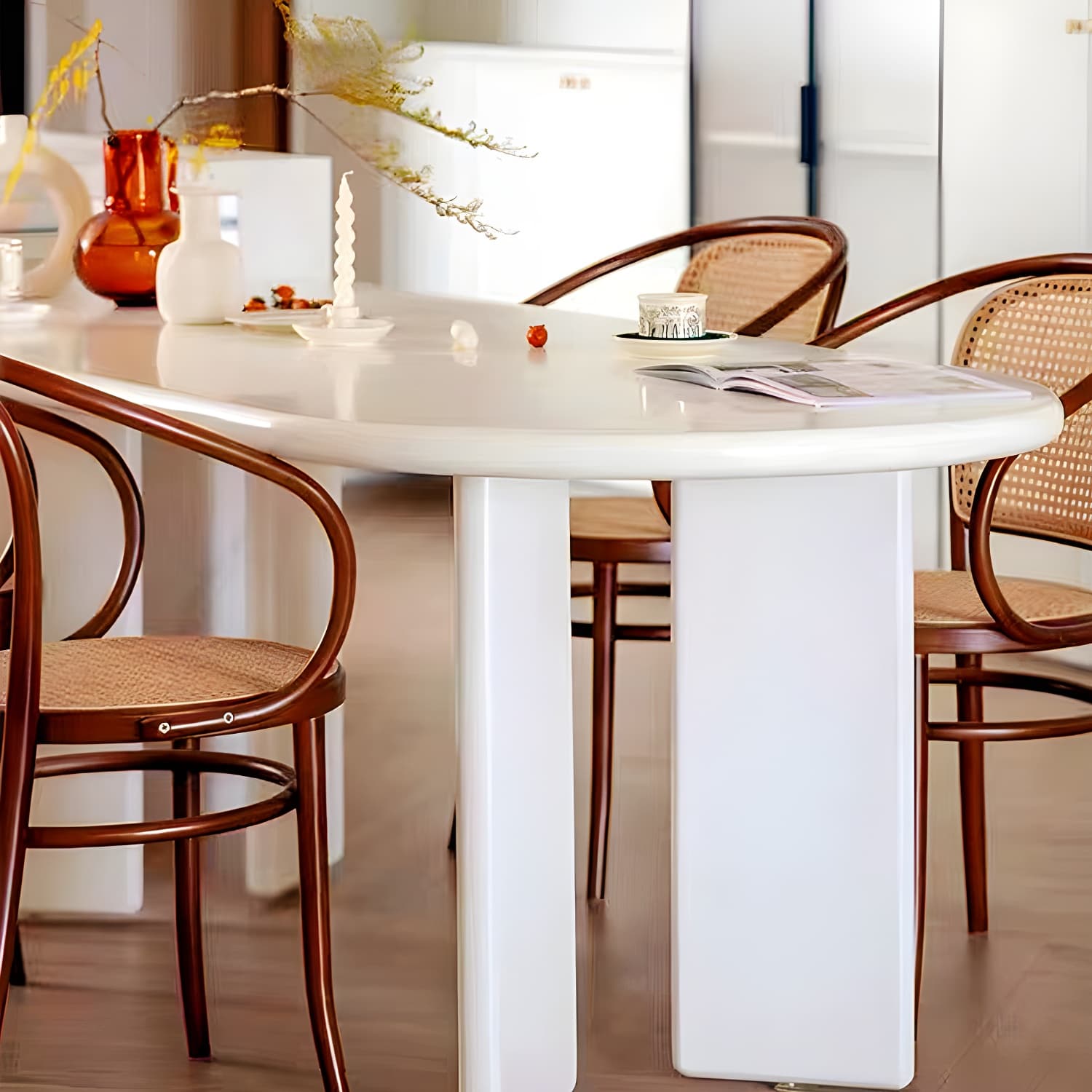 Contemporary Artificial Wood Top Oval Dinette Table Simple Dining Table for Living Room thumbnail 4