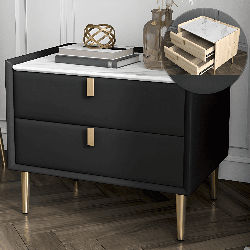 Organic Modern Nightstand With Drawer Organization Featuring 2 Drawers, Stone Countertop, and Leg thumbnail 2