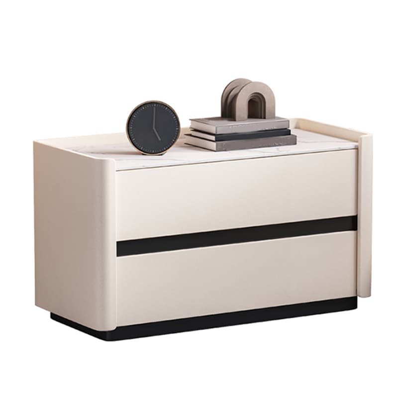 Modern Faux Leather Nightstand with 2 Drawers in Stone Countertop thumbnail 15