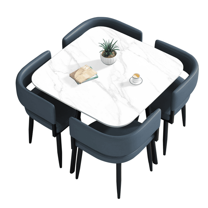 Circular Dining Table Set with a Slate Tabletop in White/Gray/Coal, Back and Cushion Chair for Dining Table for 4 in a Simple Style thumbnail 41