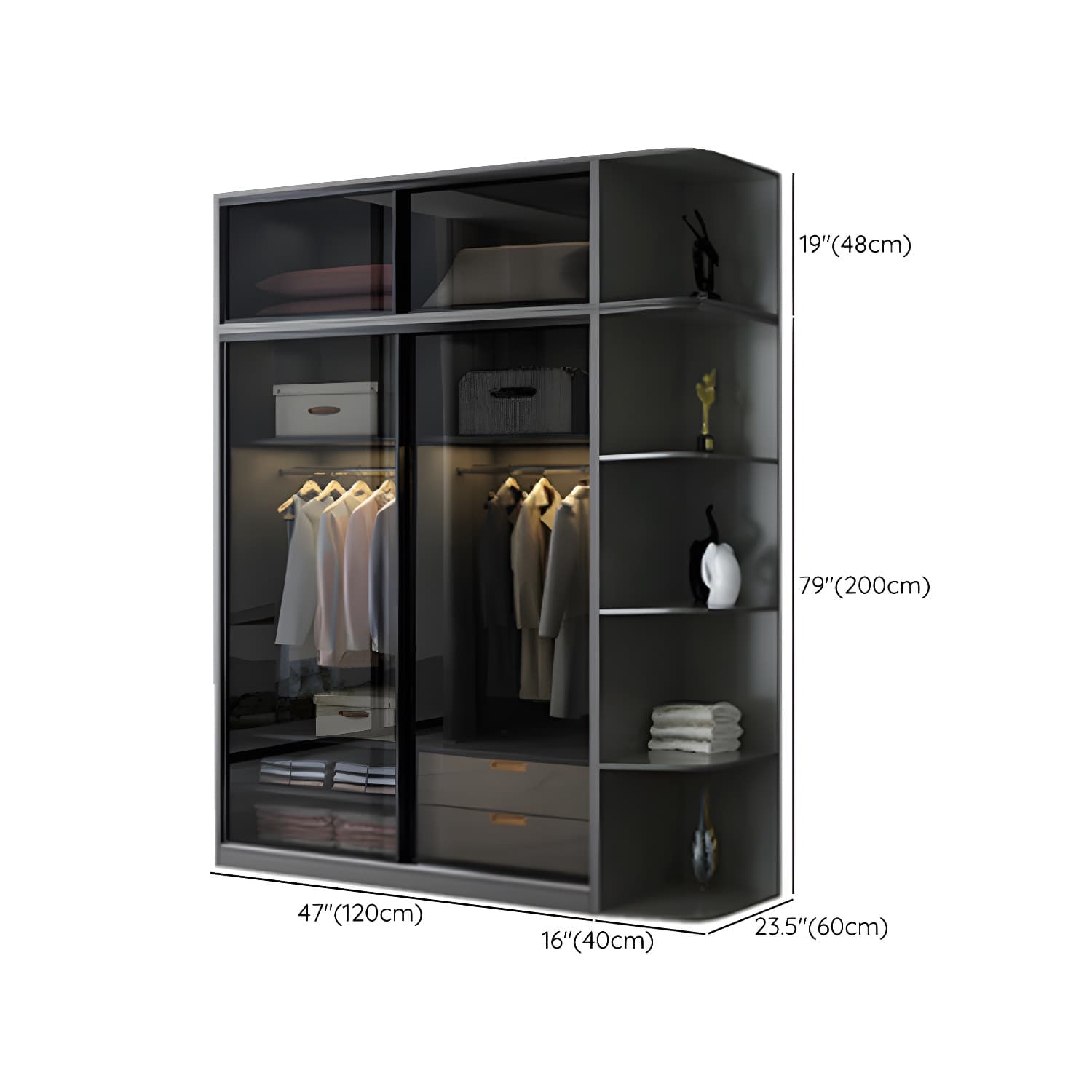Contemporary Wood and Tempered Glass Wardrobe Freestanding Wardrobe Armoire without Light thumbnail 26