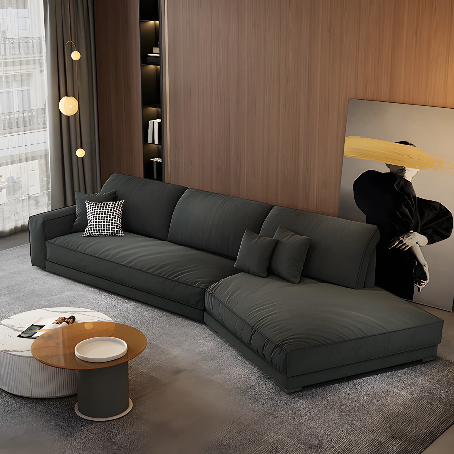 Modern Gray Polyester Blend Stationary Sectional Sofa with Square Arm and Cushion Back thumbnail 2