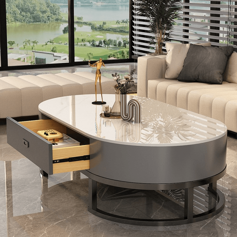 Elliptical Accent Table with Dual-base and Rawhide Upholstery thumbnail 7