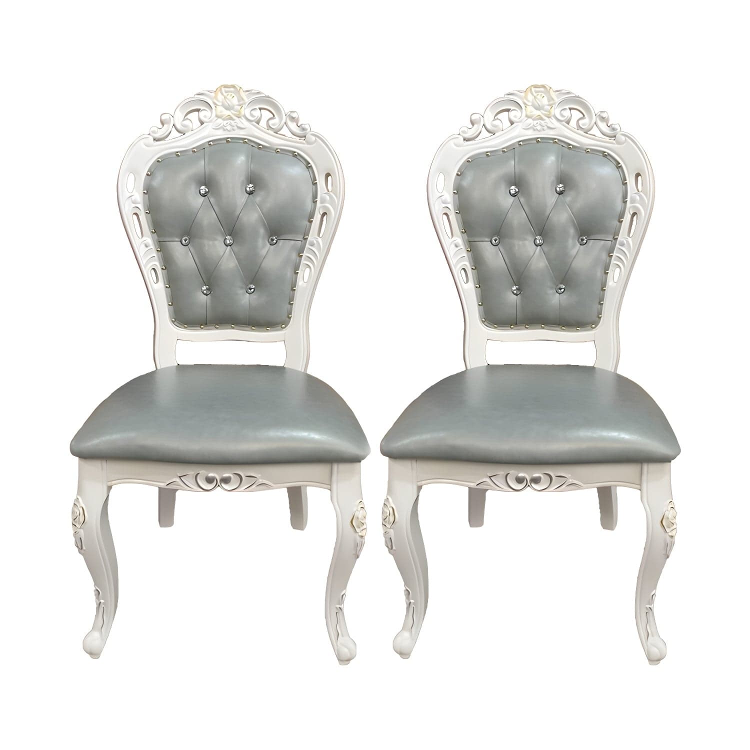 Victorian Rubberwood King Louis Back Chair Matte Finish Leather Dining Chair (Set of 2) thumbnail 1