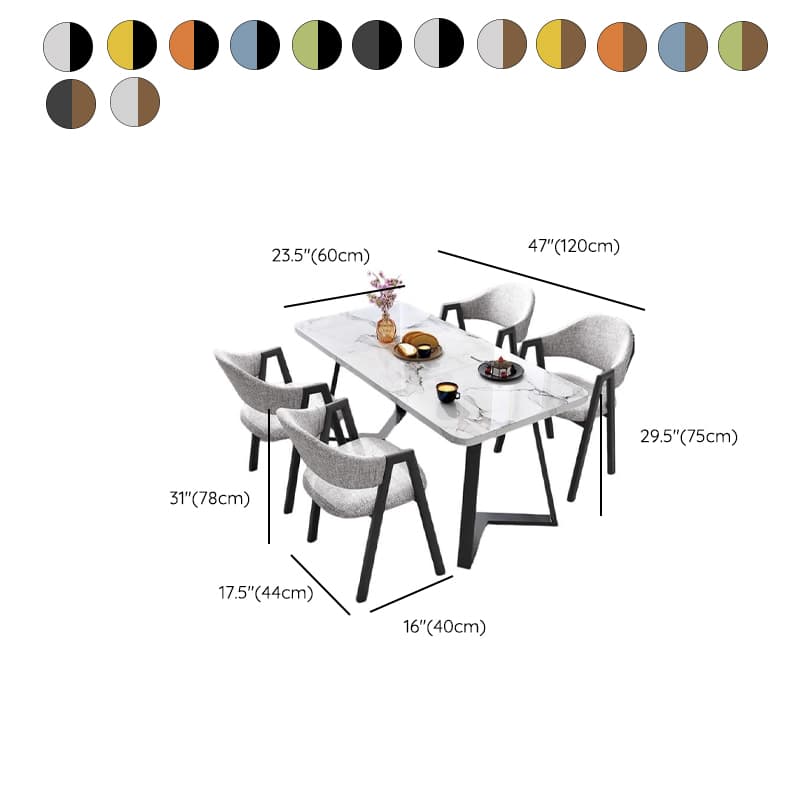 Dining Table Set with Sleighing Slate Top and Padded Chair with Back and Armrest, 5-piece in White thumbnail 14
