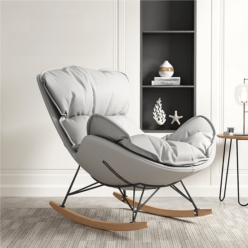 Grey/Chalk/Amber Contemporary Alloy 2 Piece Set Rocking Armchair with Padded Upholstery and Ottoman thumbnail 3