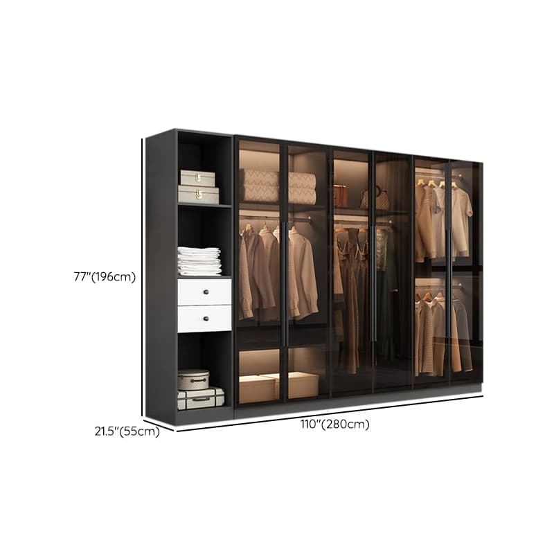 Ink-Colored Manufactured Wood Detached Wardrobe Closet with Soft Close Drawer, Door, Interior Shelves, and Clothing Rod thumbnail 23