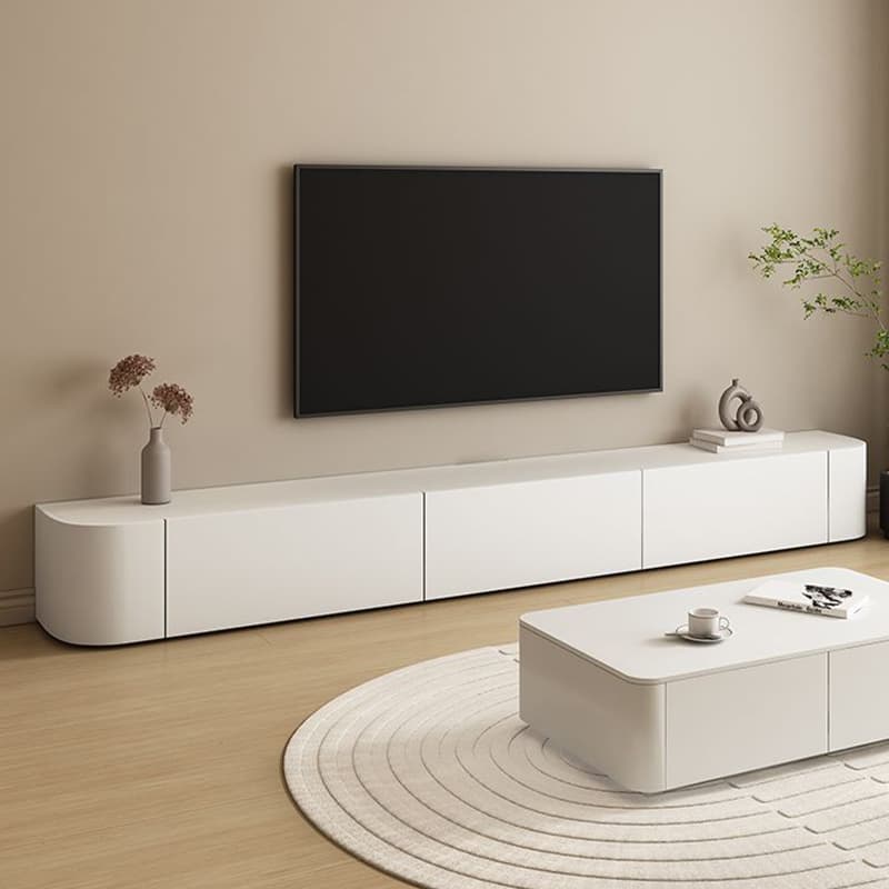 Modern White Long Over 67 inches TV Stand Featuring Without Legs Design and Self-Close Drawer Glides thumbnail 3