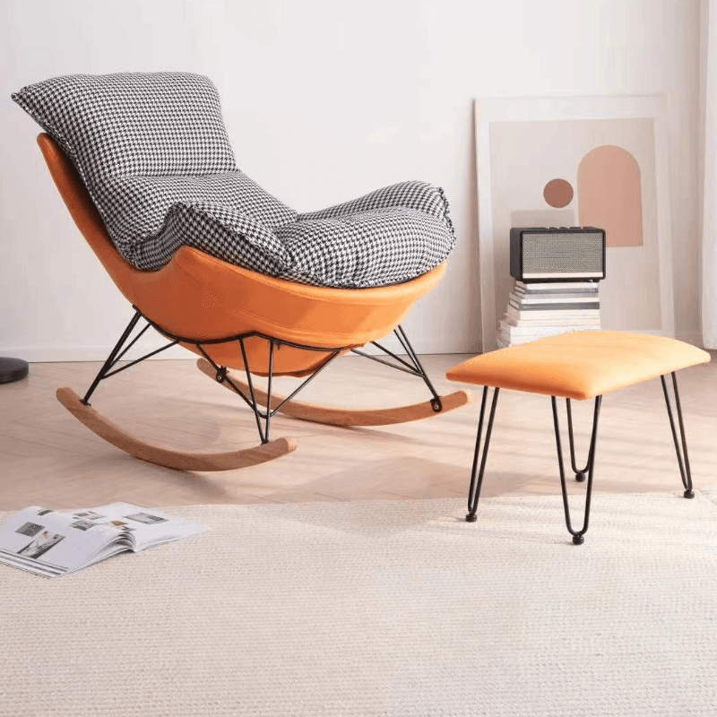 2-piece Stain Resistant Padded Rocking Accent Chair in Apricot Color with Footstool and Lumber Base in a Simple Style thumbnail 10