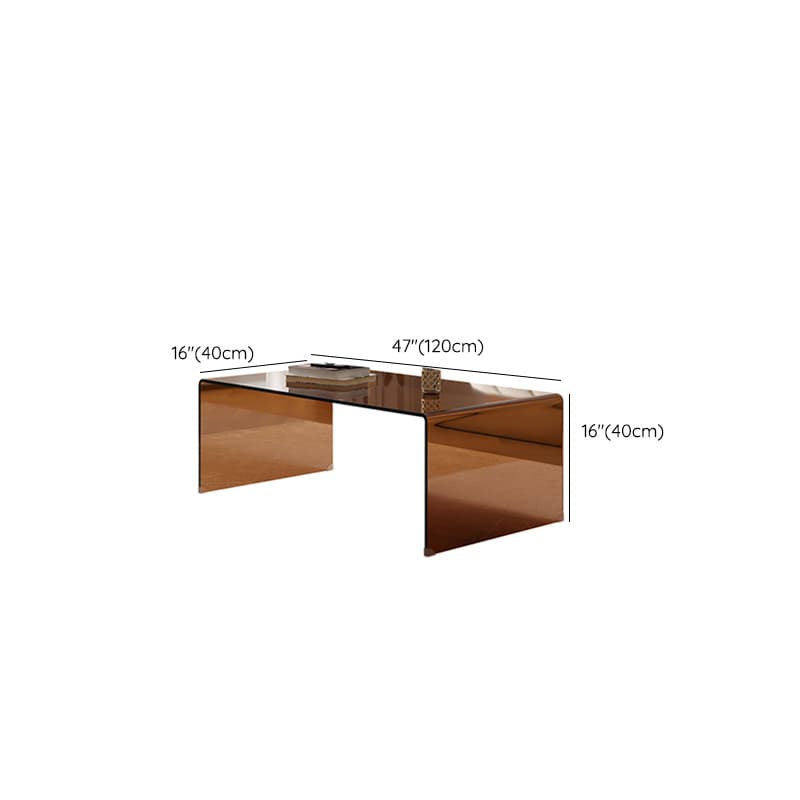 Rectangular Brown Glass Modern Coffee Table with Sleek Sled Base thumbnail 9