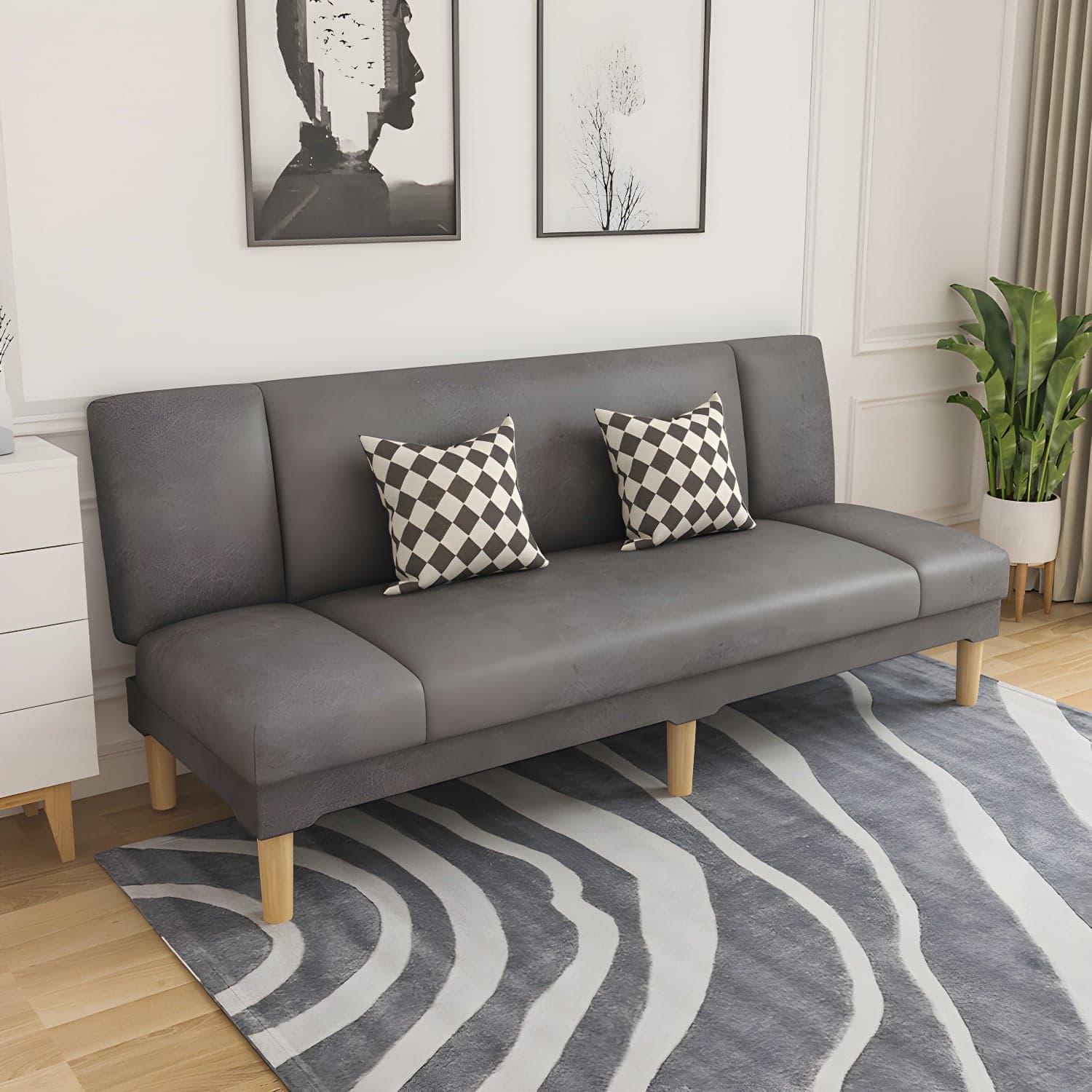 Scandinavian Armless Sleeper Sofa, Light Wood, Foam Filling, Includes Pillows thumbnail 5