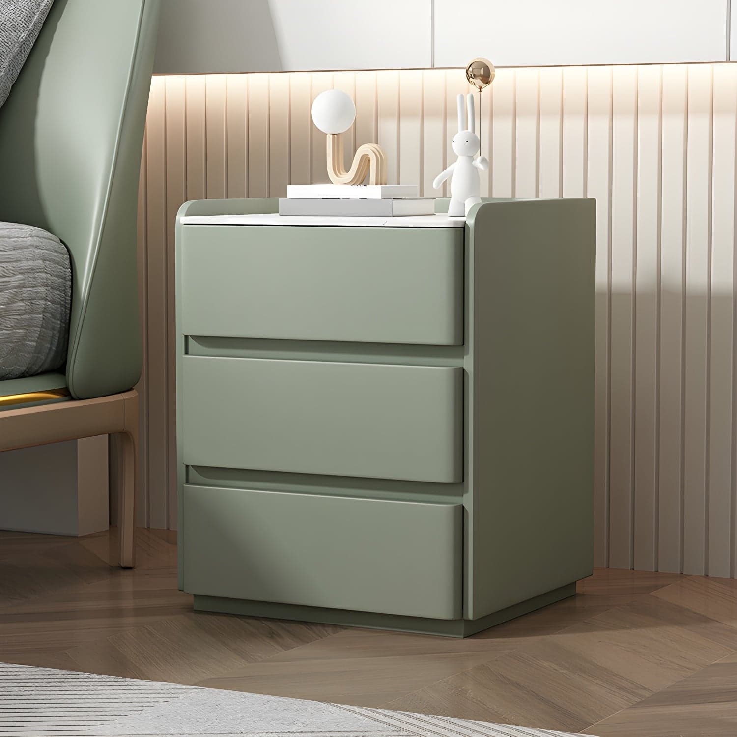 Modern Three Drawers Table Nightstand with Slate Countertop for Bedroom thumbnail 3