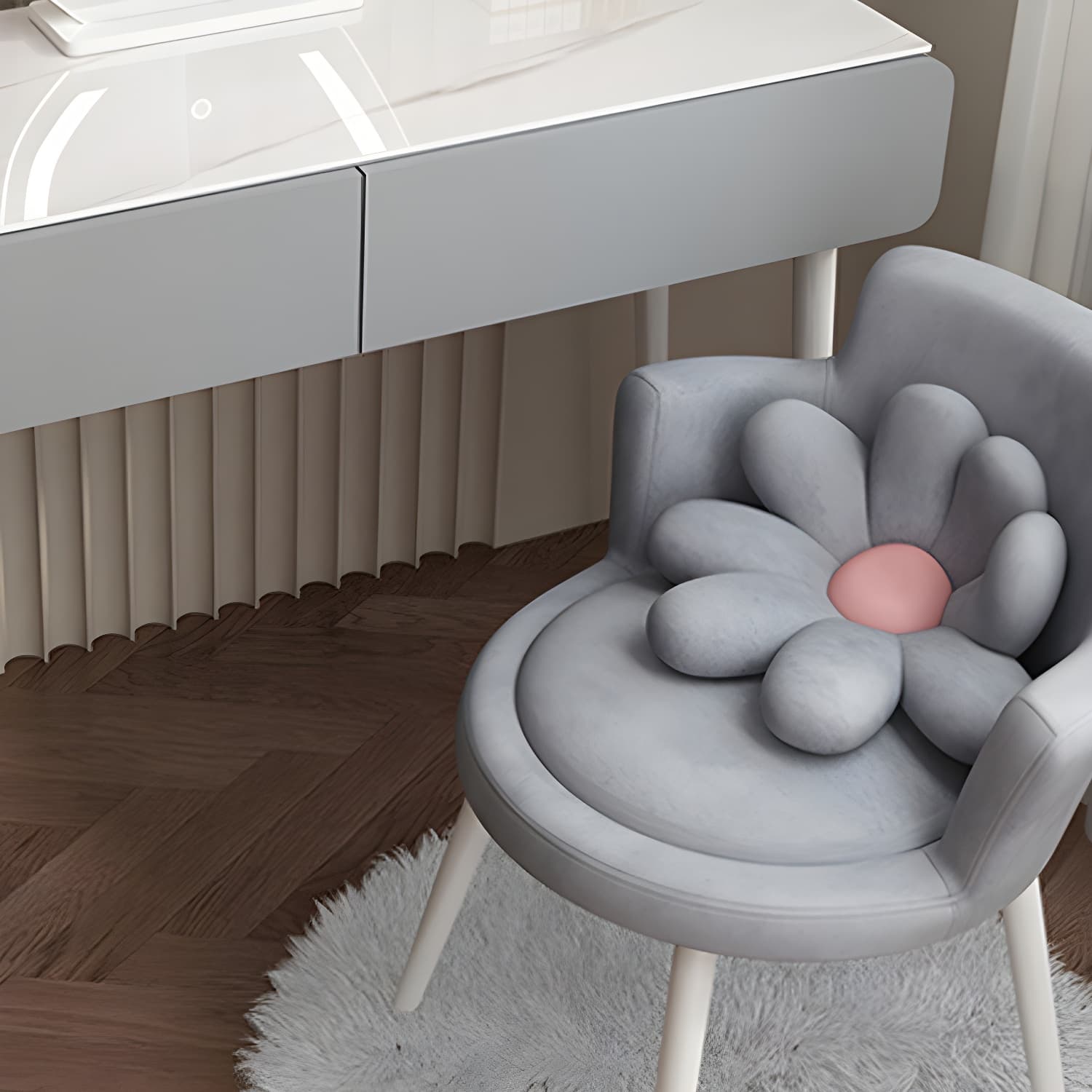 Modern Slate and Wooden Vanity Dressing Table Set with 4 Drawers thumbnail 8