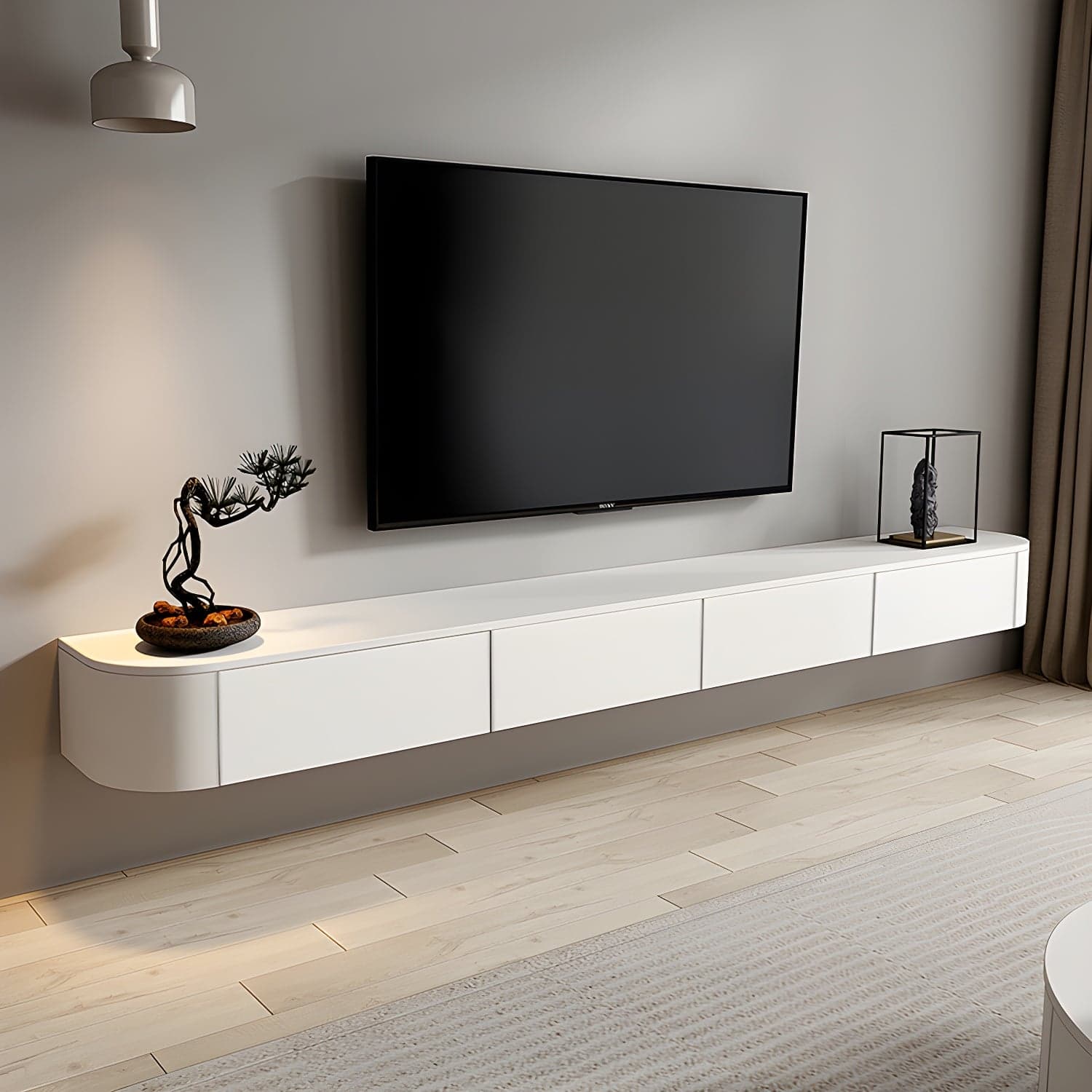 Modern White TV Media Stand Floating TV Stand Console with Drawers for Living Room thumbnail 10