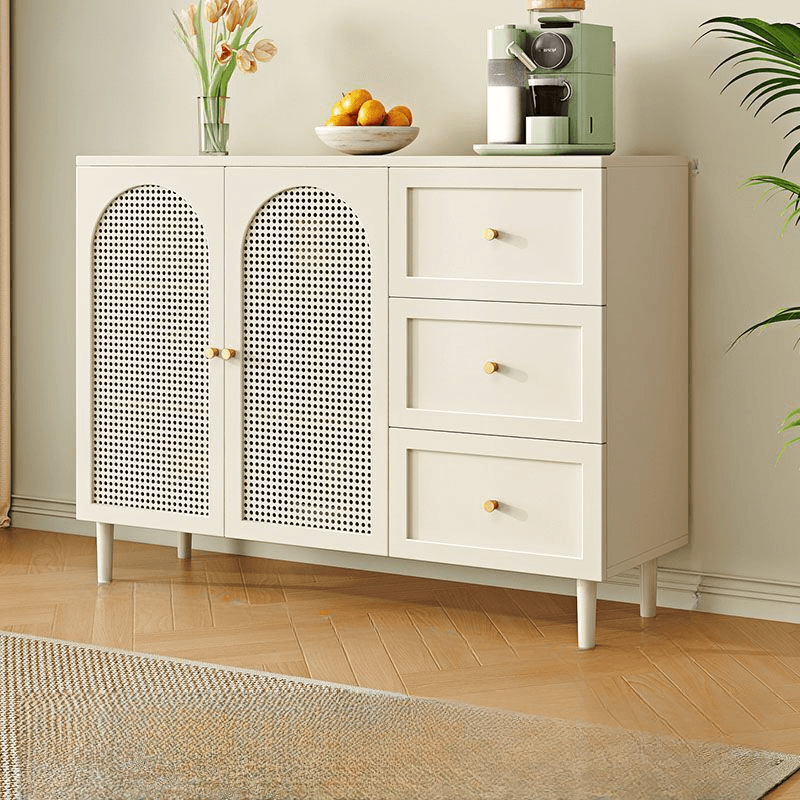 White Trendy Sideboard with 3 Drawers, Narrow/Standard Size, 3/6 Shelves, Lumber Countertop, and Glass-panel Door thumbnail 8