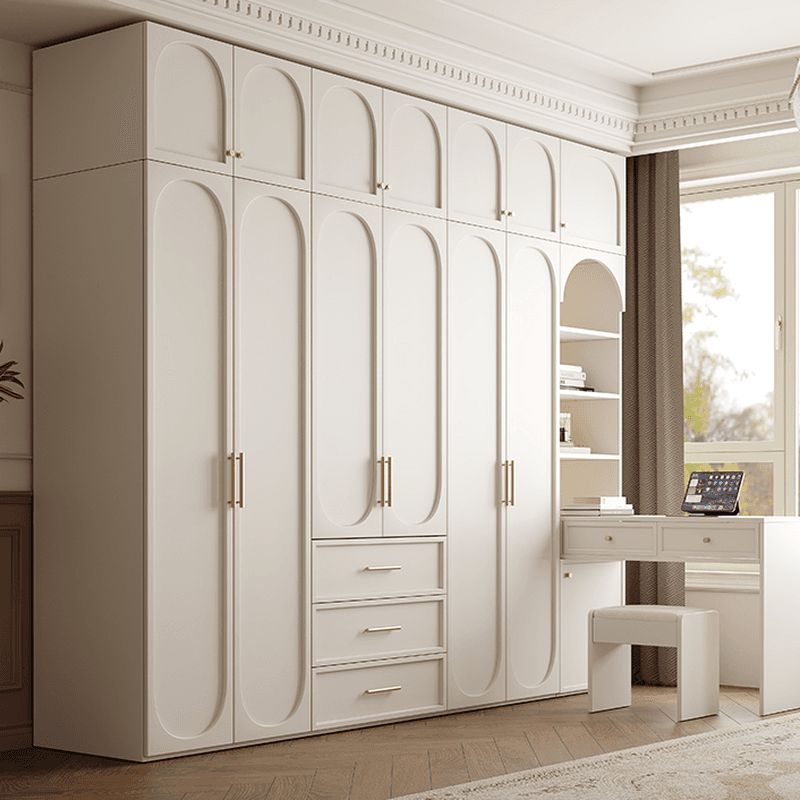 White Minimalist Manufactured Wood Wardrobe Closet with 3-Drawer, Soft Close Door, Interior Shelves, and Clothing Rod thumbnail 3