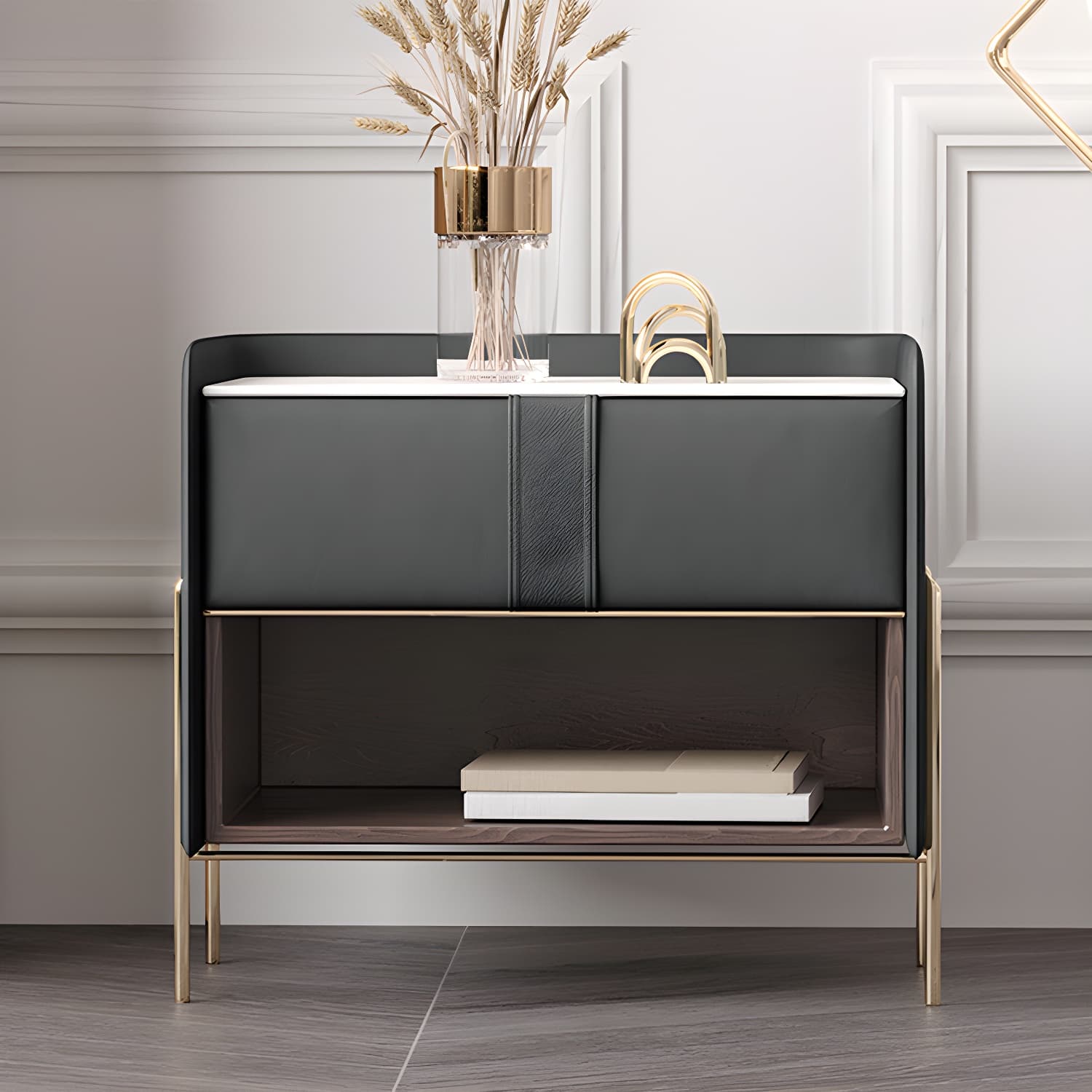 1-Drawer 1-Shelf Accent Table Nightstand 20.47" Tall Stone Nightstand thumbnail 8