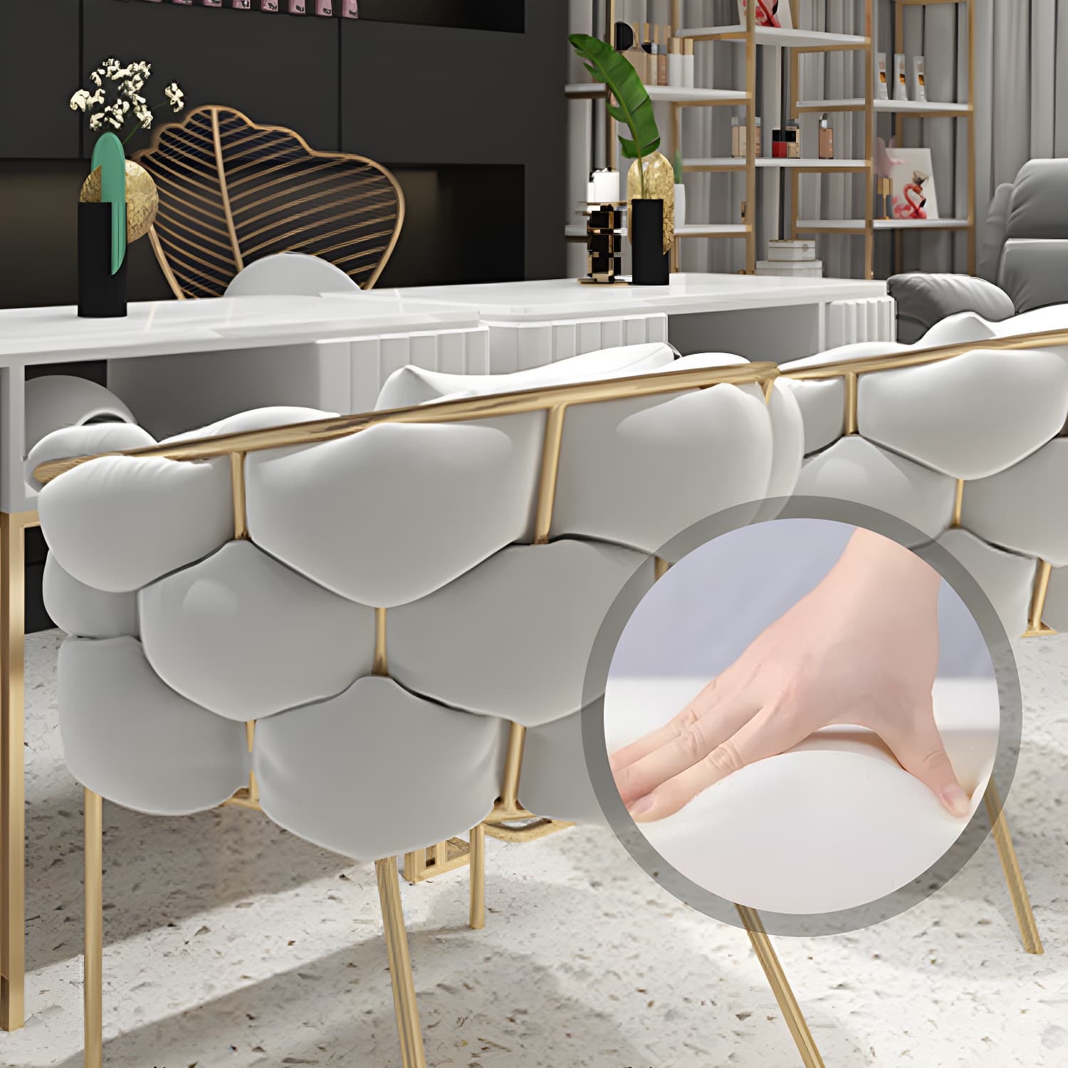Glam Style Upholstered Gold Base Dining Arm Chair for Dining Room thumbnail 15