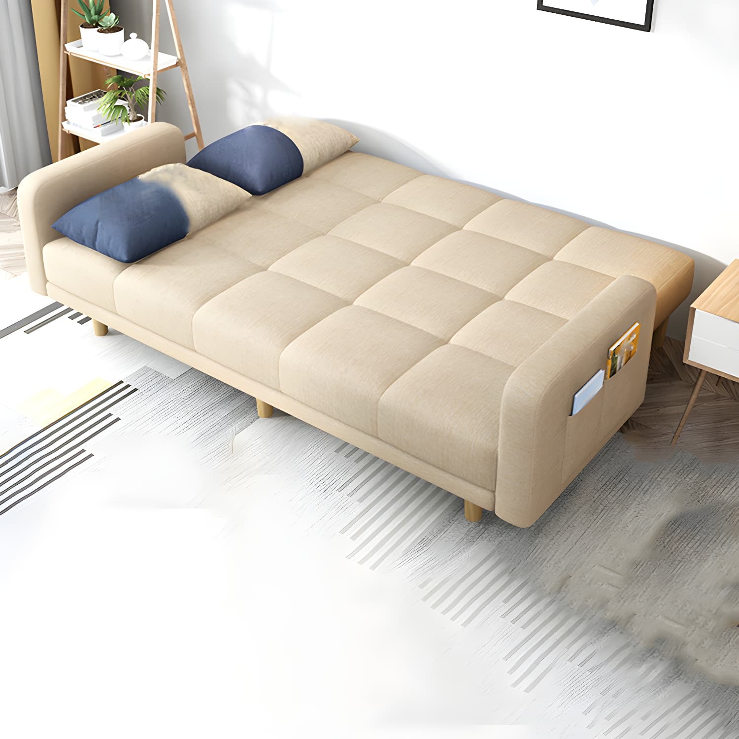Modern Linen Tufted Sofa Bed 31"H Convertible Sofa with Square Arm thumbnail 6