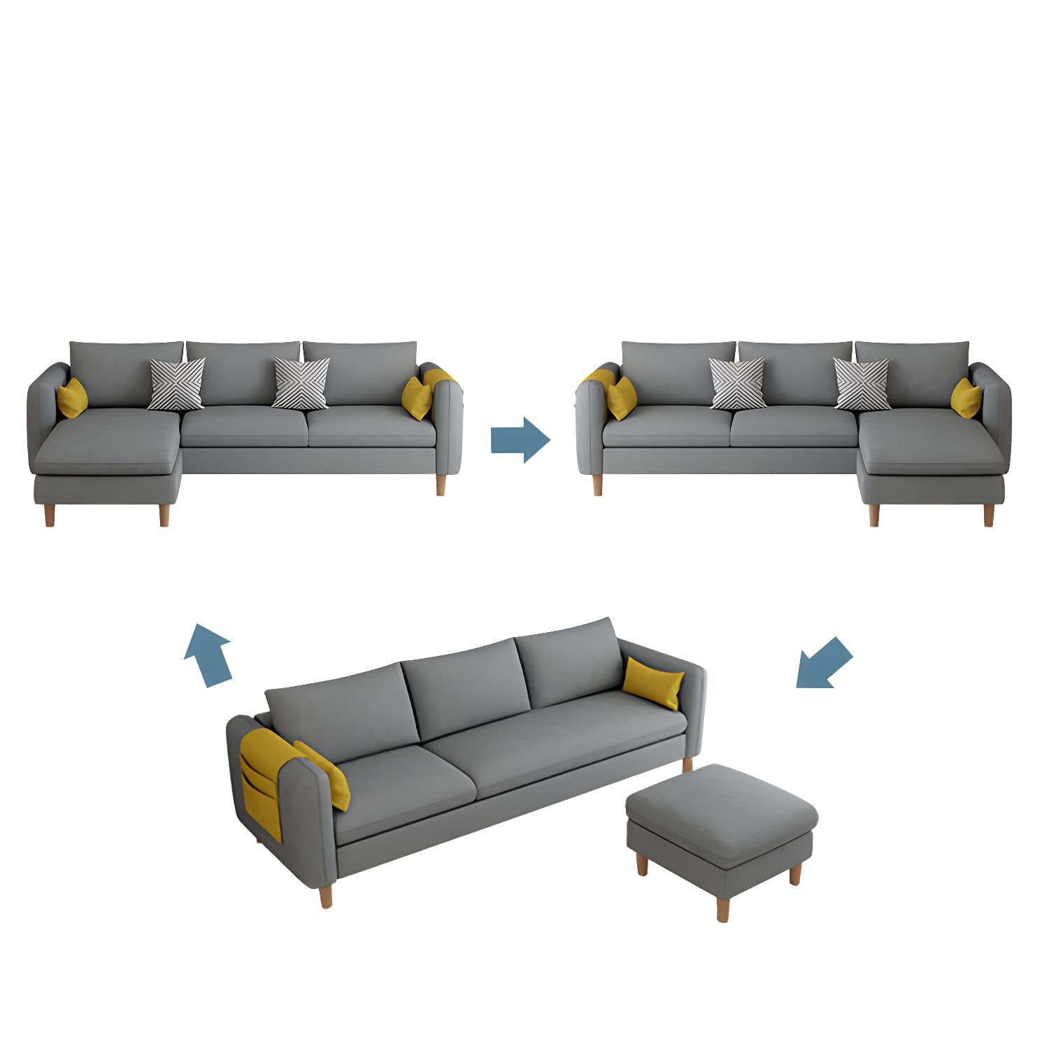 Modern Wooden Frame L-Shaped Sectional Sofa Chaise in Small Size with Storage Included thumbnail 17