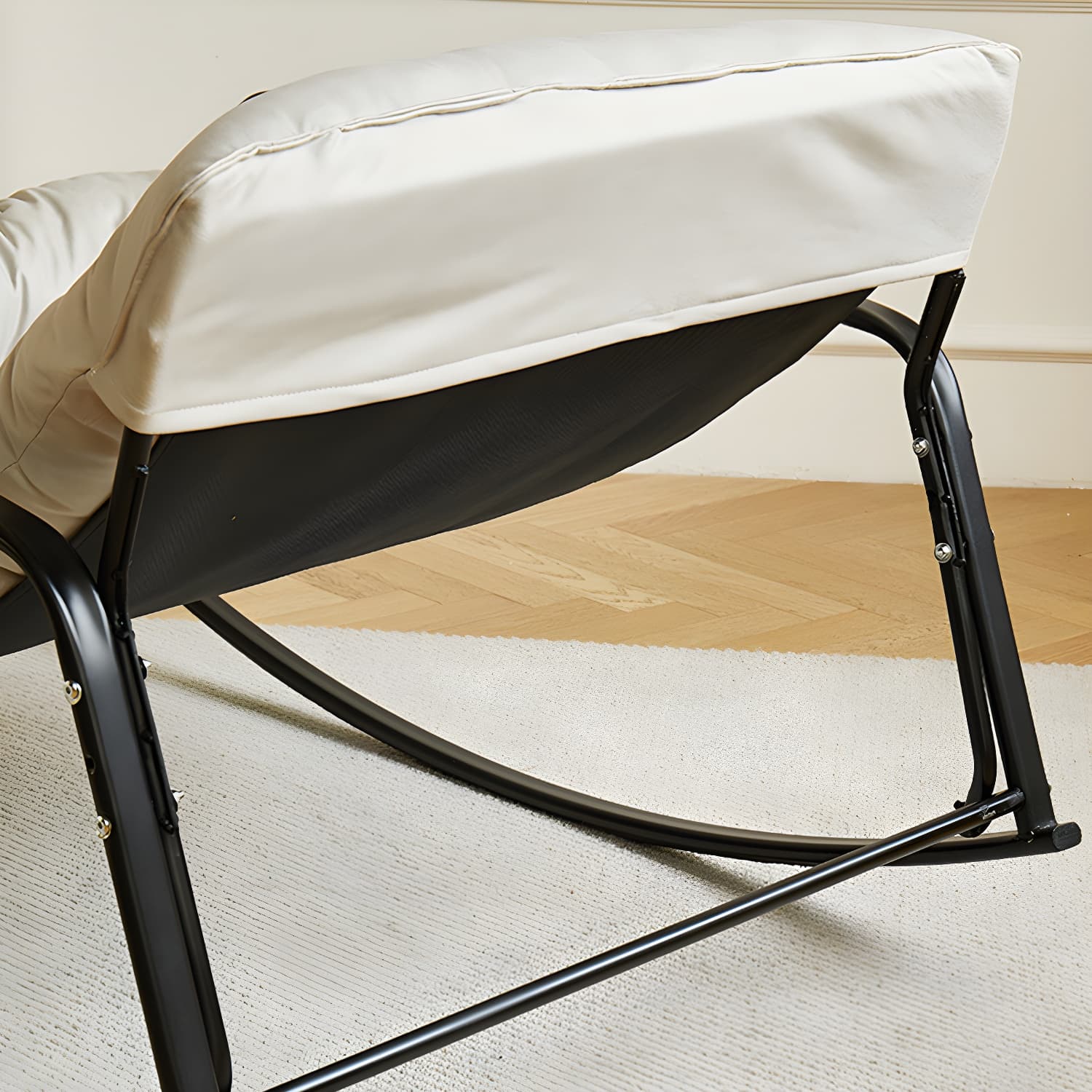 Stylish Modern Upholstered Rocking Chair with Black Metal Legs and Tufted Back thumbnail 11