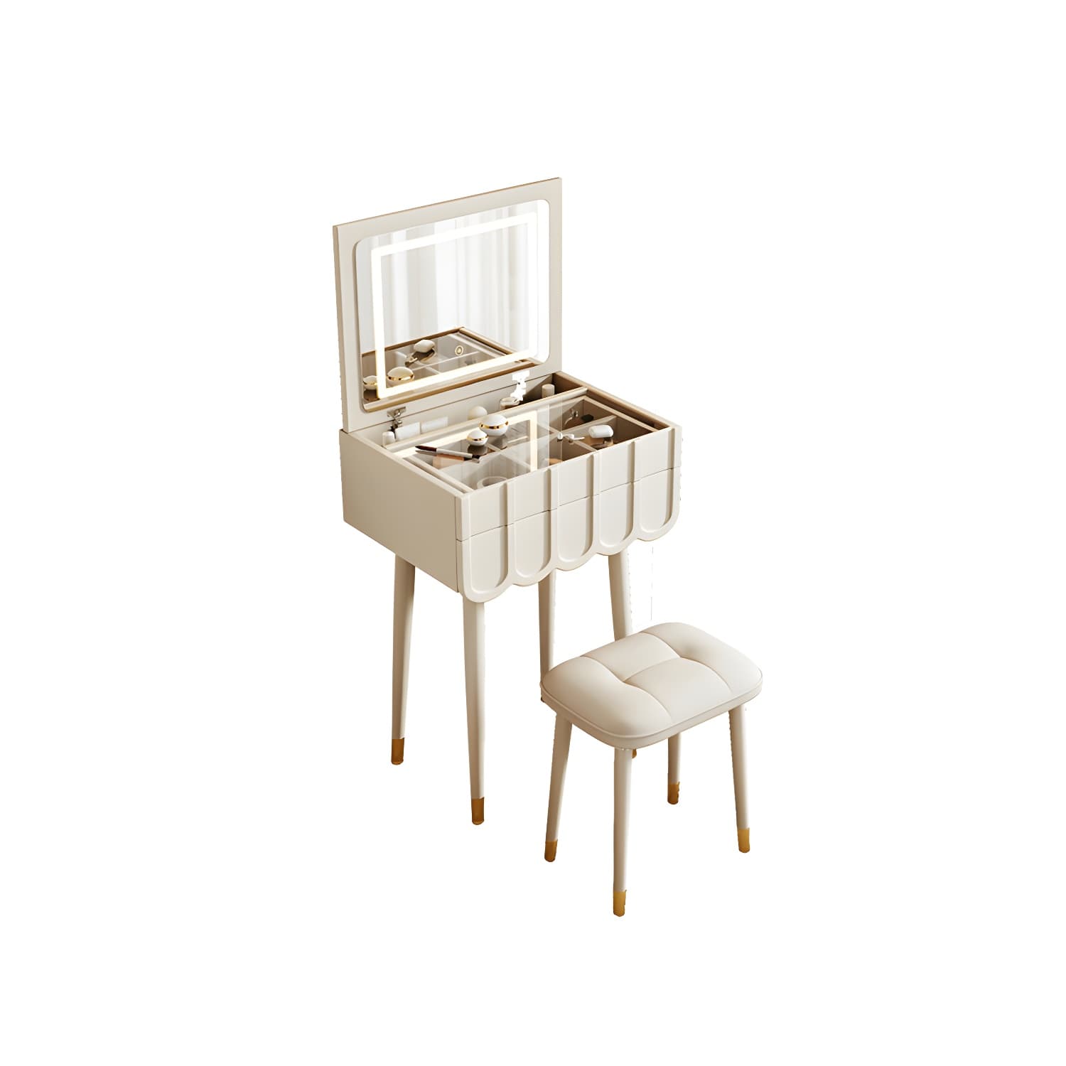 Elegant Vanity Set with Oak Top & Mirror & 2 Drawers & Comfortable Seat thumbnail 7