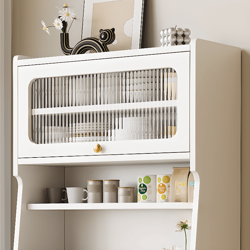 Simple Narrow Microwave Shelf Cabinet with 2 Drawers, Sintered Stone Countertop, Glazed Door, and Adjustable Shelving thumbnail 7