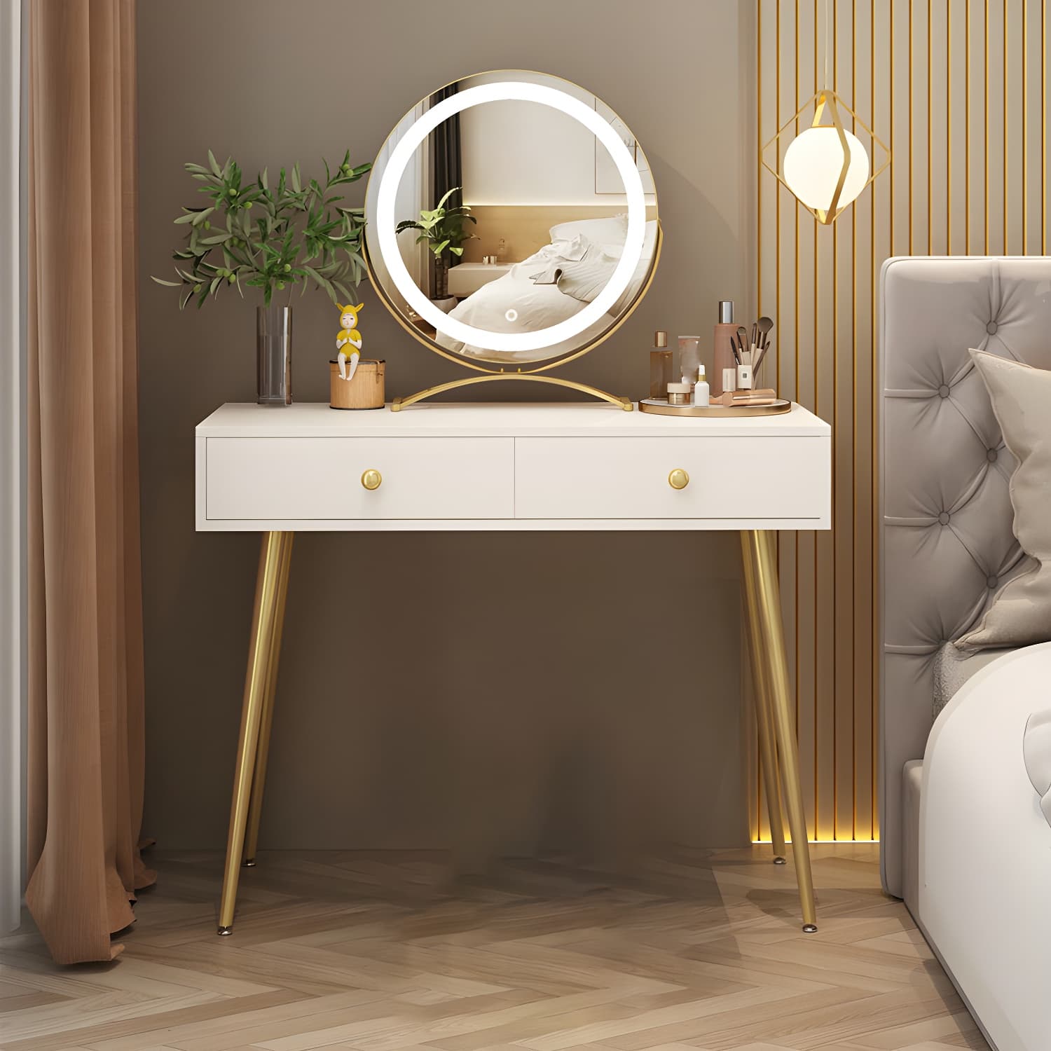 2-Drawer Vanity Tables Bedroom Makeup Vanity Desk Table with Drawer thumbnail 5
