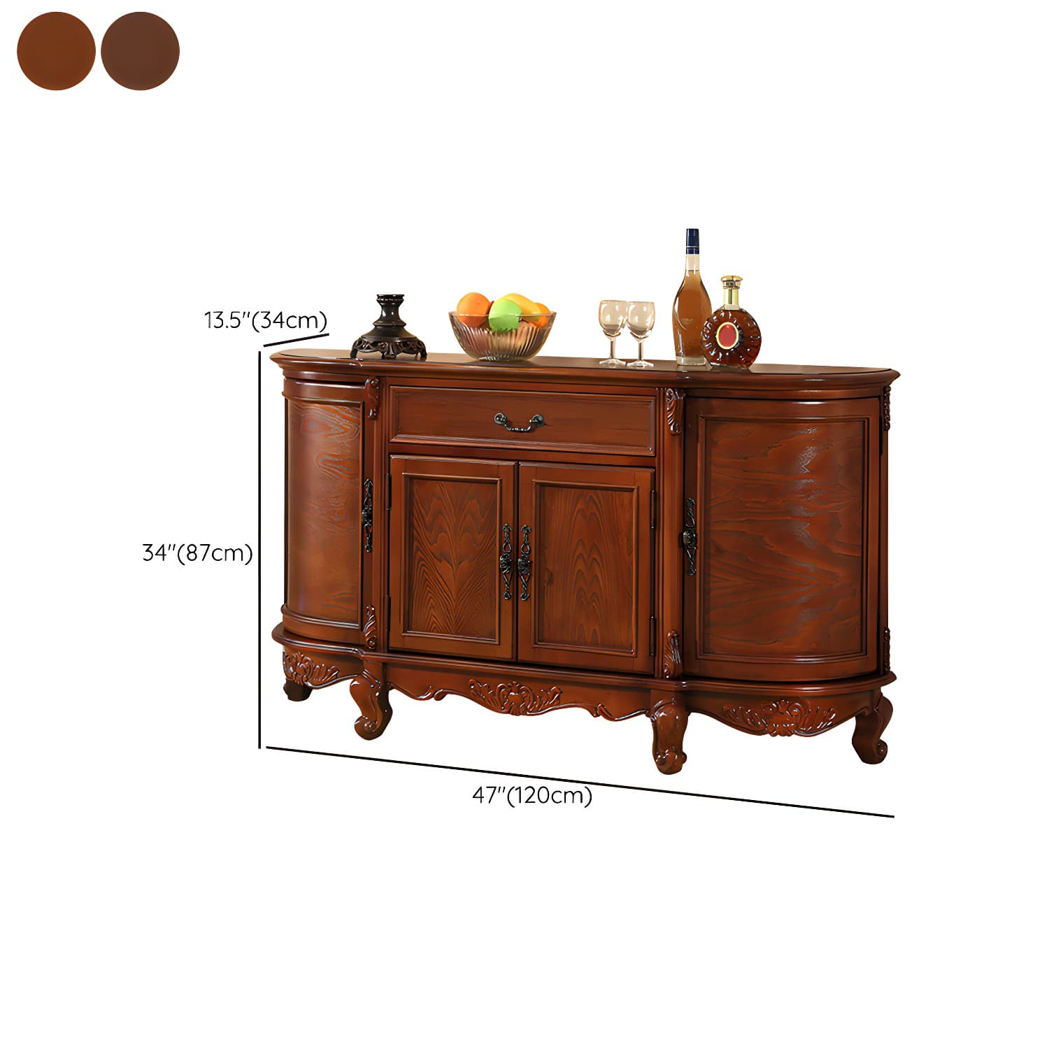 Traditional Style Wood Sideboard Credenza with 4 Cabinets and Drawers and 3 Interior Shelves thumbnail 11