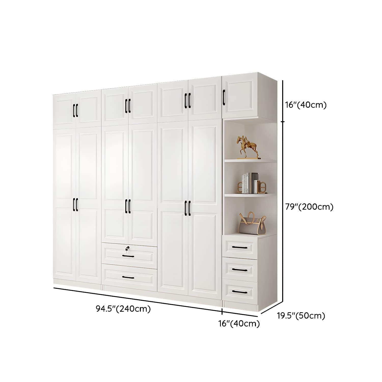 Wood White Modern Wardrobe Armoire with Drawers, Shelves, and Clothing Rod thumbnail 37