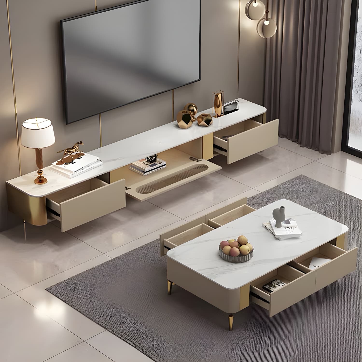 Luxury Enclosed Storage TV Console Home Rectangle Sintered Stone TV Cabinet thumbnail 11