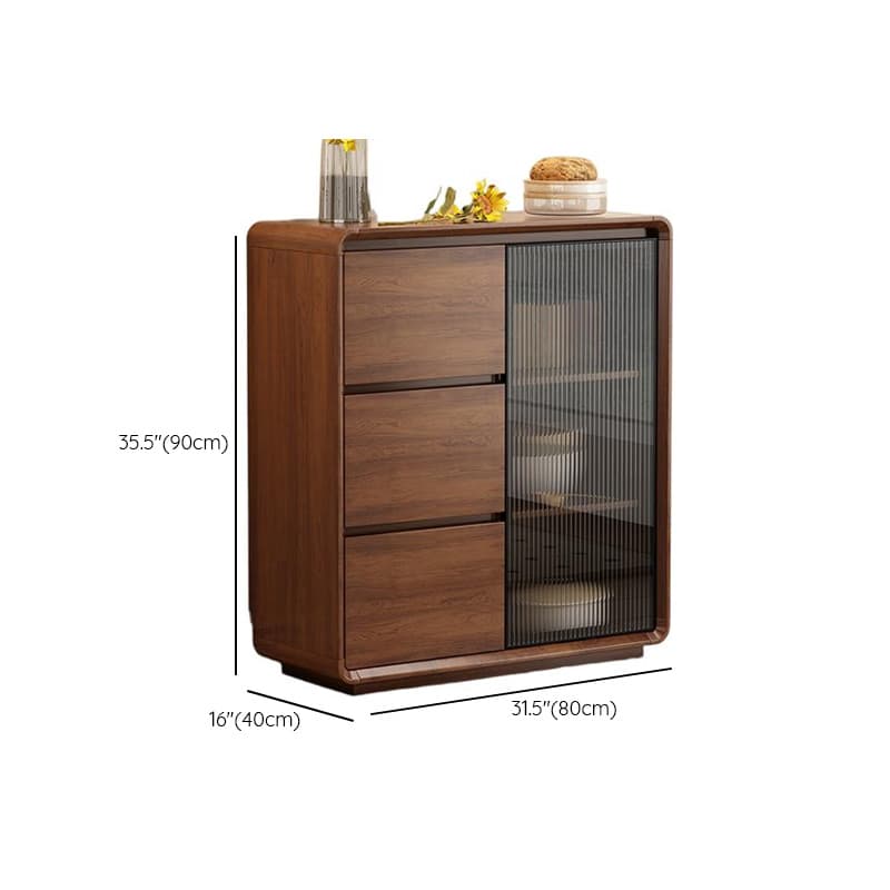 Espresso Sideboard with 3 Drawers, Locker Cabinet, Narrow Size, Compartment Storage, Glass-panel Door, and Flexible Shelf thumbnail 13
