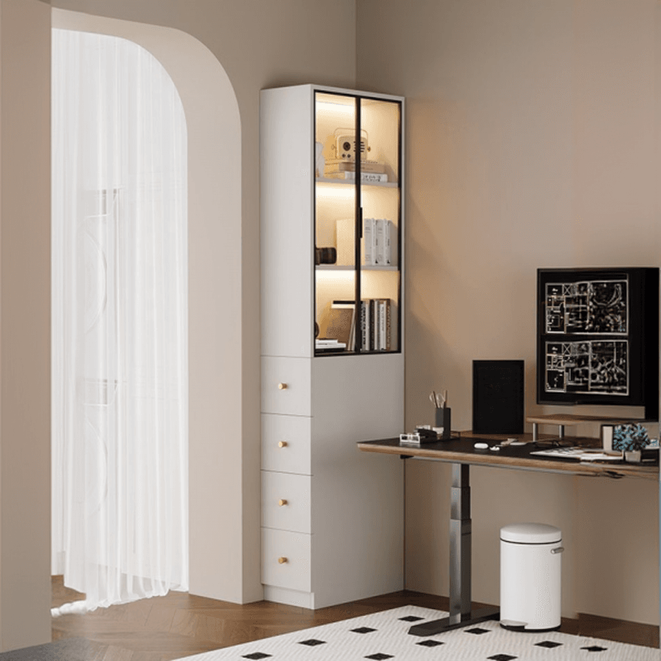 Detached Reclaimed Wood Utility Cabinet with Soft Close Drawer & Locker, Drawer Bars & Glass-panel Door thumbnail 4