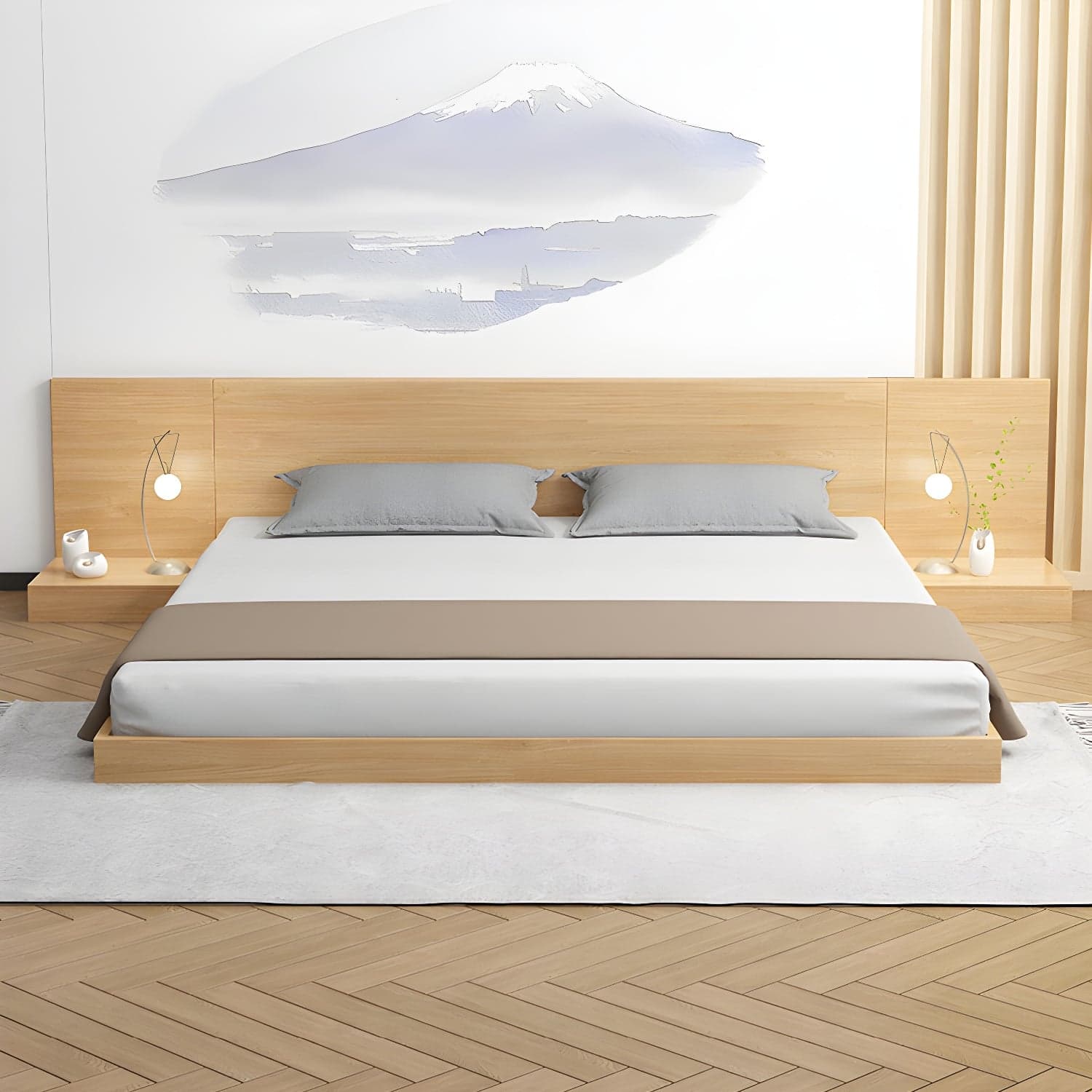 Solid Wood Platform Bed Mid-Century Modern Platform Bed Frame Mattress Included thumbnail 7