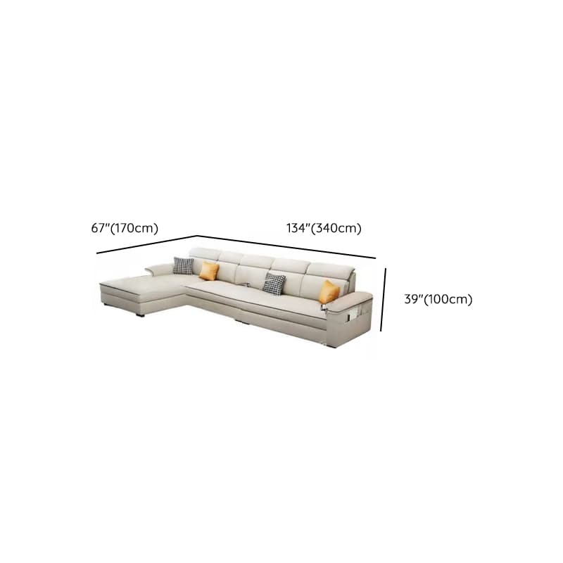 Casual L-Shape Stain Resistant Cream Sofa Recliner with Left/Right Hand Facing Square Arm and Chaise Component thumbnail 15