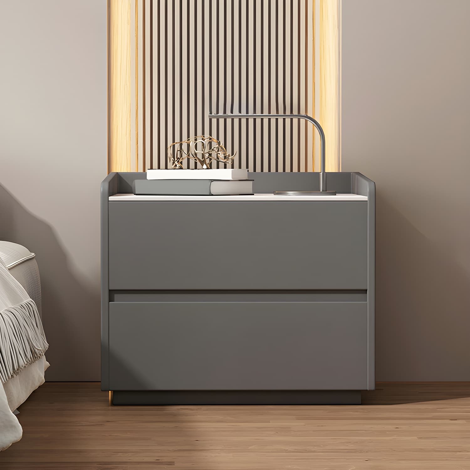 White Slate Countertop Nightstands Increase The Surrounding Height to Prevent Falling thumbnail 12