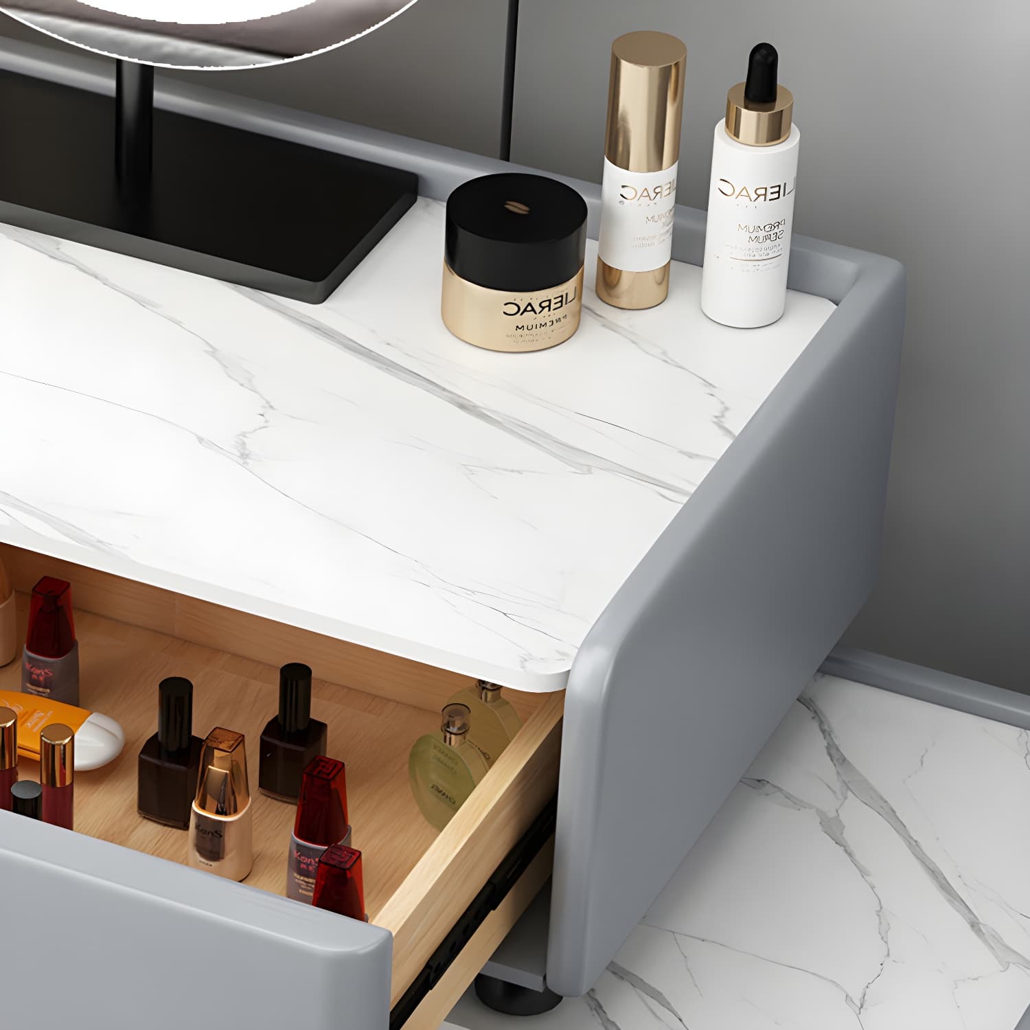 Contemporary Vanity Dressing Table Set with Mirror and Stool thumbnail 10