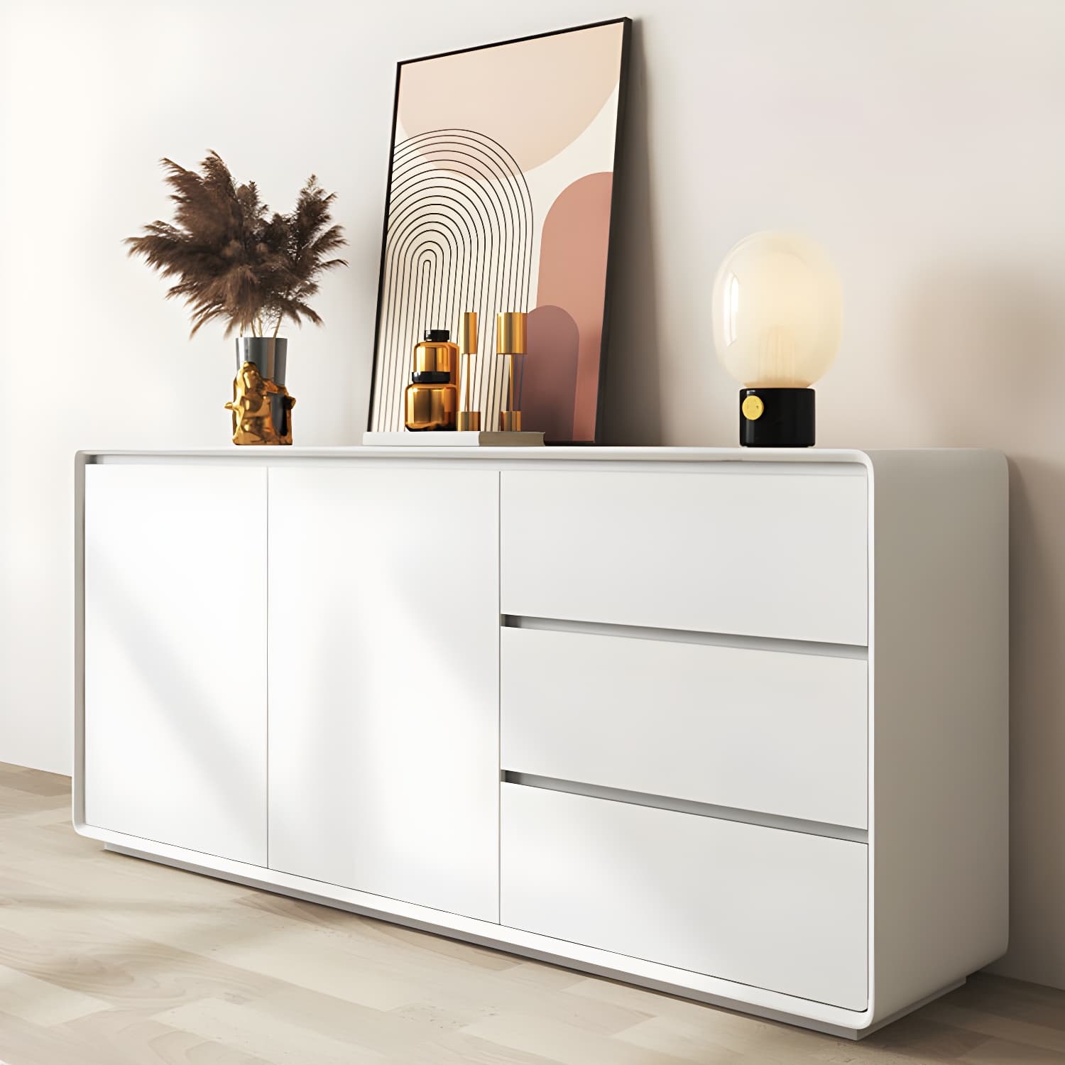 Modern and Contemporary Credenza Wood Dining Buffet with Cabinets and Drawers thumbnail 9