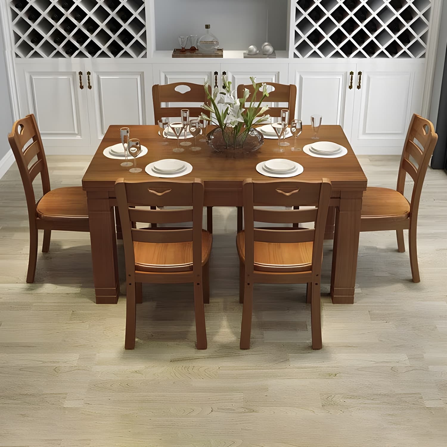 7-Piece Modern Wood Dining Set with Solid Wood Features and Seating for 6 thumbnail 5