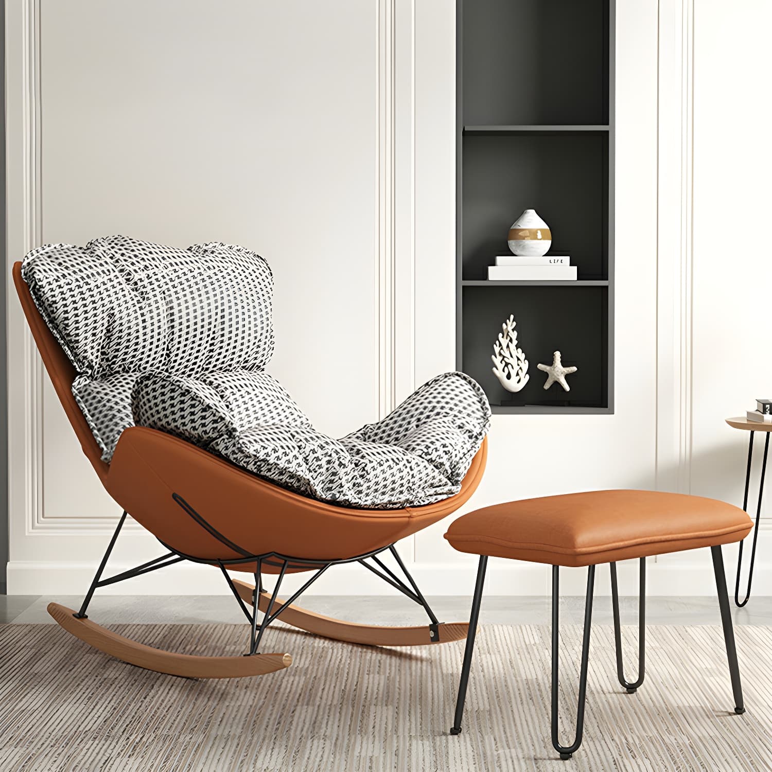 Stylish and Comfortable Modern Upholstered Indoor Rocking Chair with Natural Wood Legs thumbnail 8
