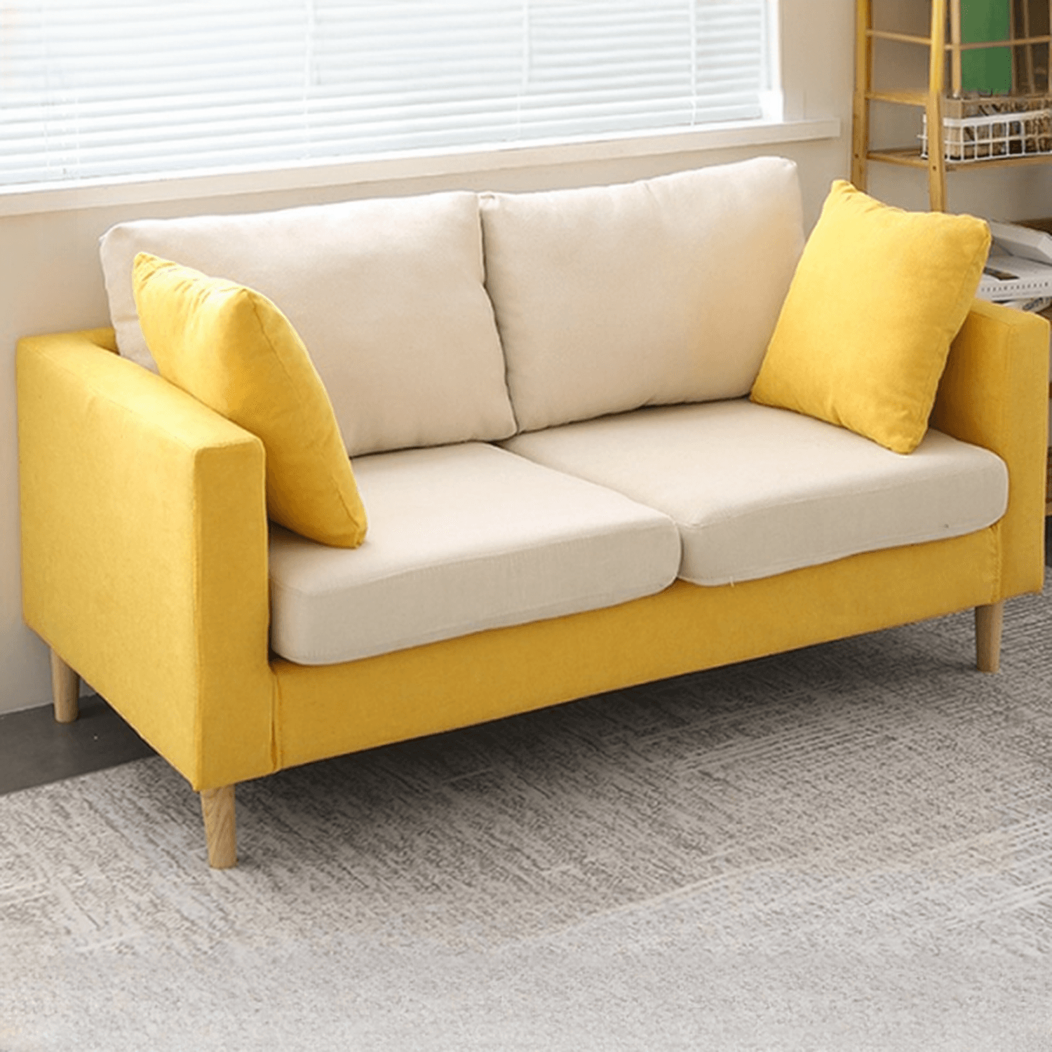 Cream/Dove Grey/Cerulean Loveseat with Slipcover, Wide Pillow Back, Receptacle and 2 Pillows thumbnail 13