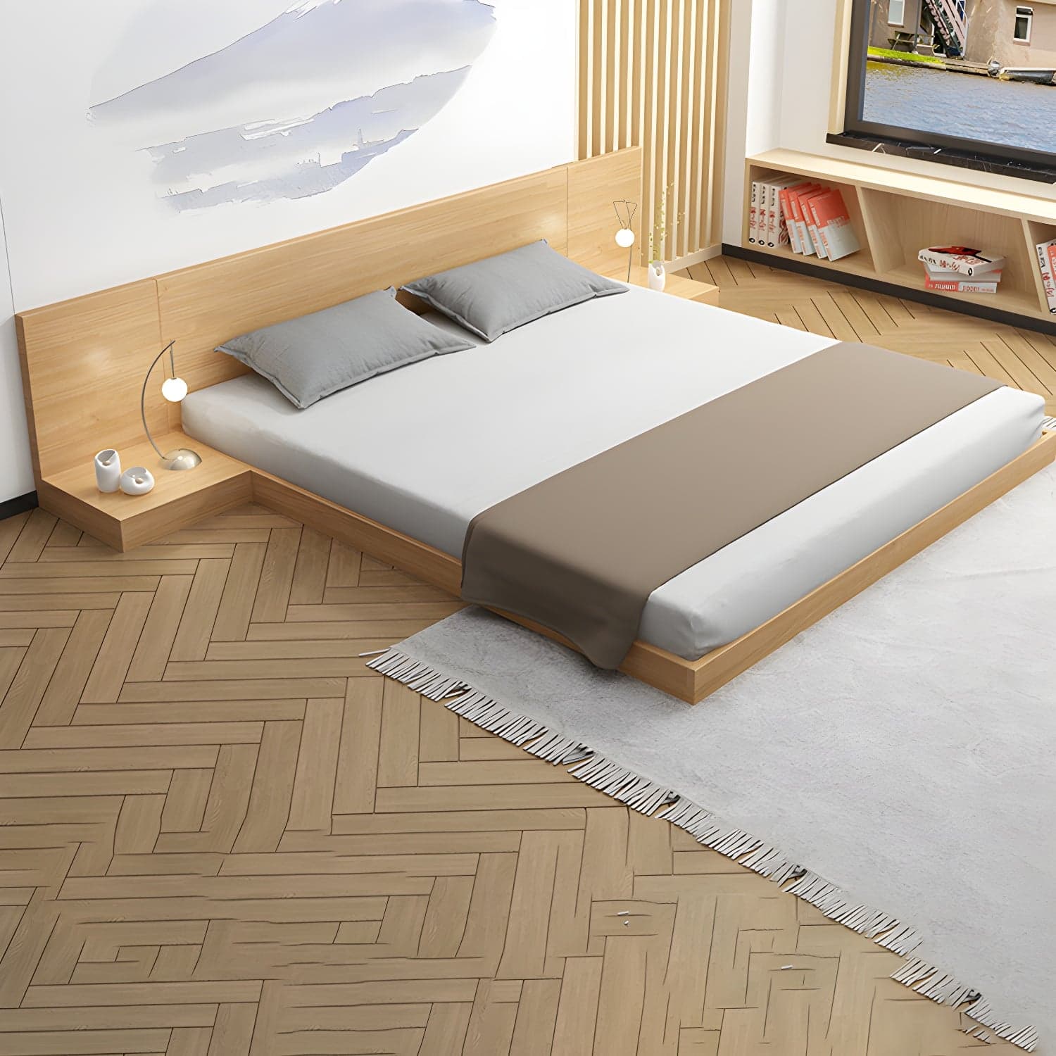 Solid Wood Platform Bed Mid-Century Modern Platform Bed Frame Mattress Included thumbnail 6