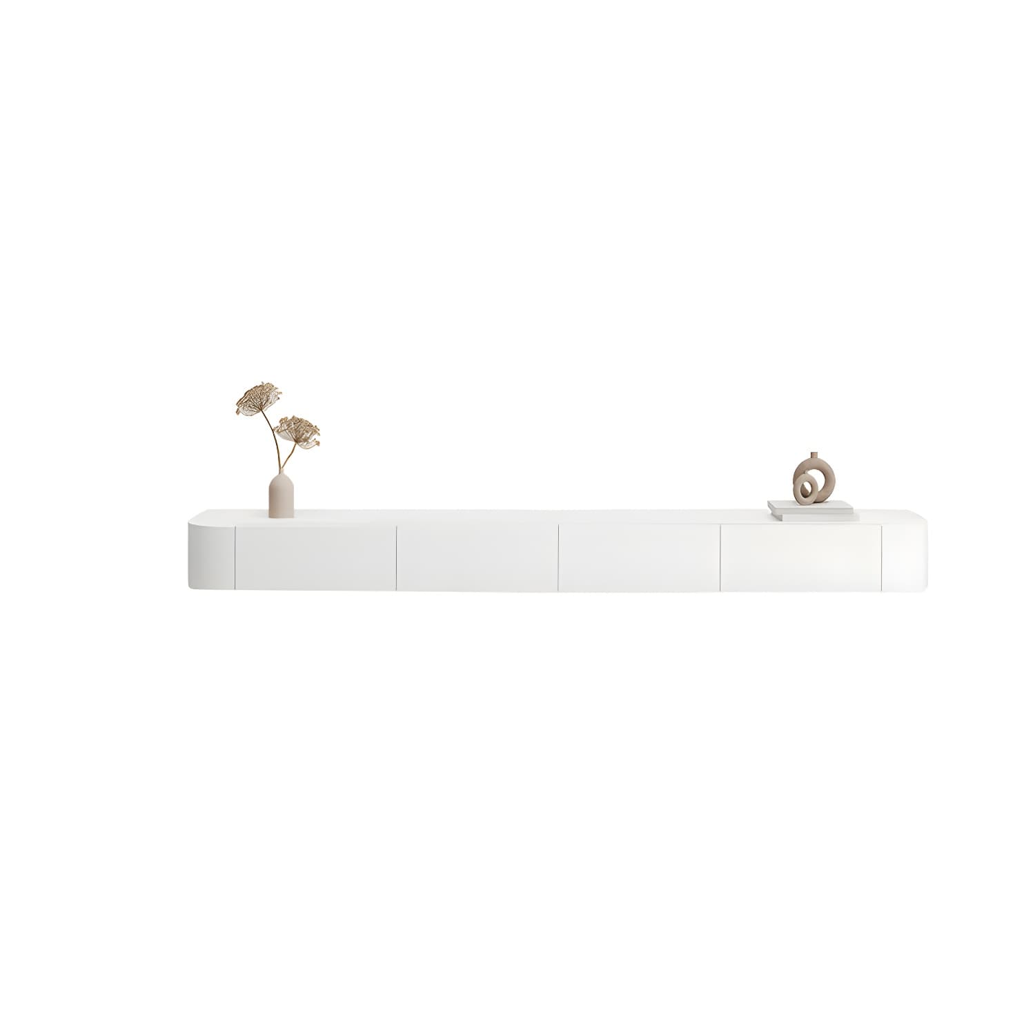 White Wall-mounted Media Stand with Drawers Contemporary TV Console, Faux Wood thumbnail 5