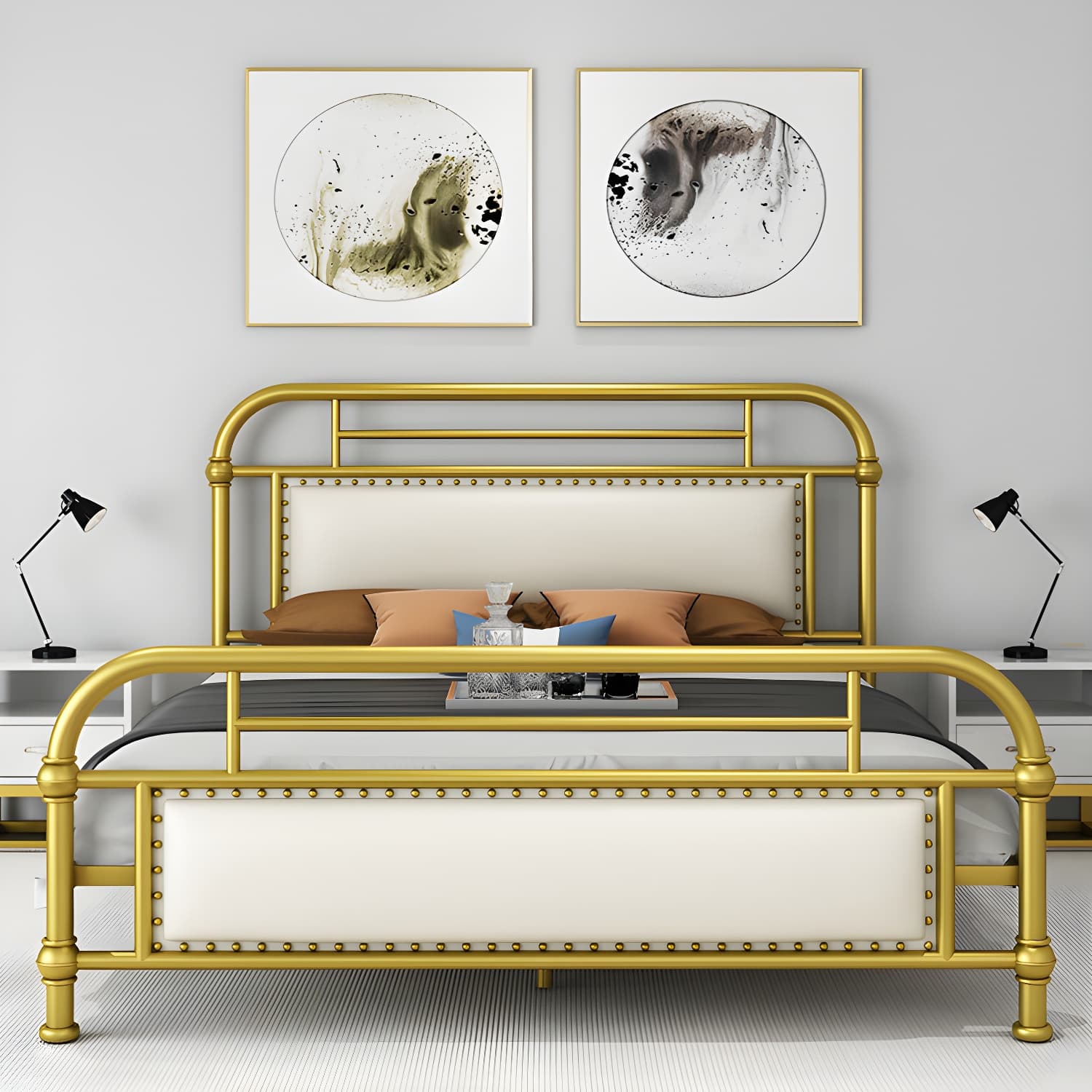 Industrial Nailhead Upholstered Bed Frame Metal 43.3" Tall Bed thumbnail 2