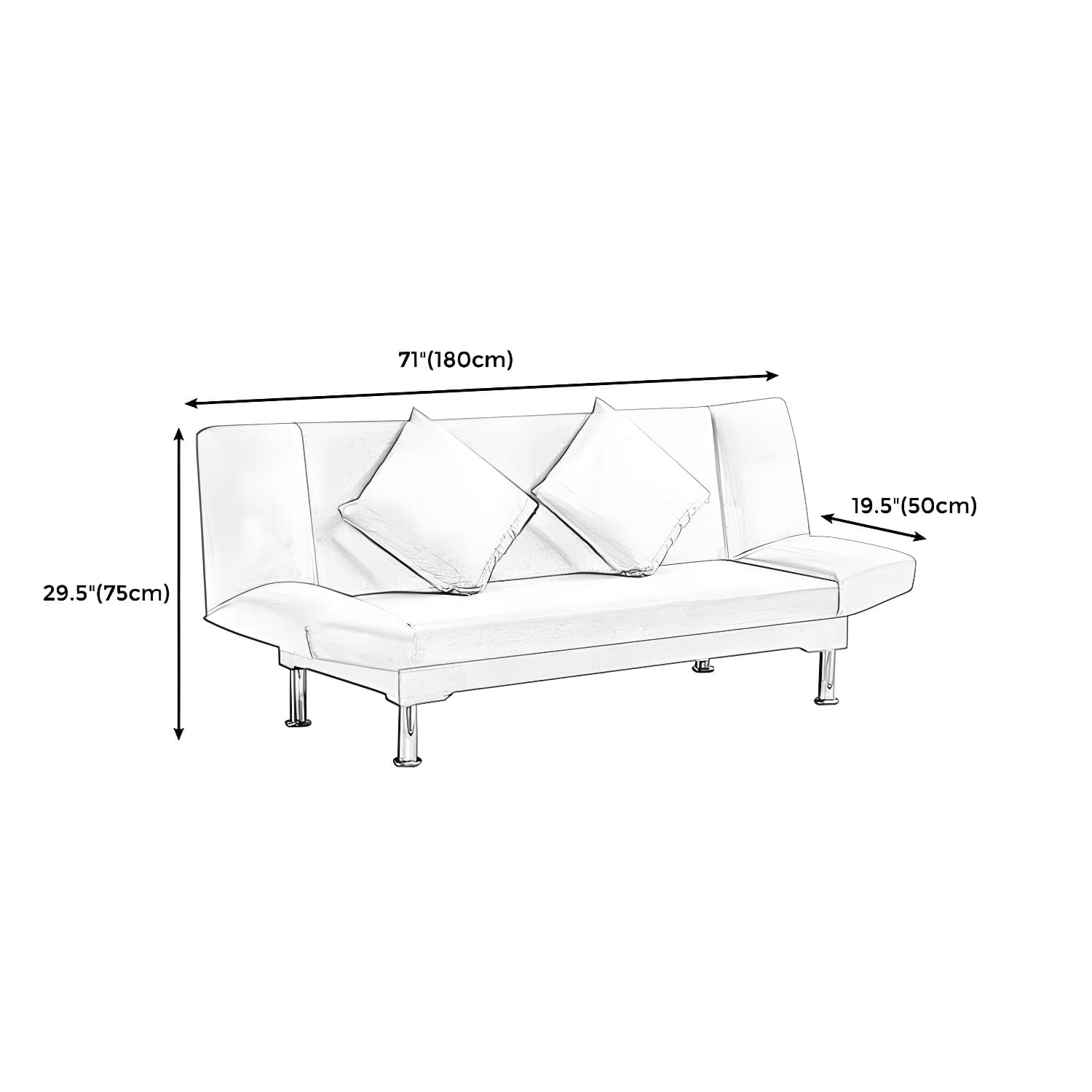 Silver Transitional Modern Tight Back Sofa Bed 29.53"High Armless Sofa Bed thumbnail 52