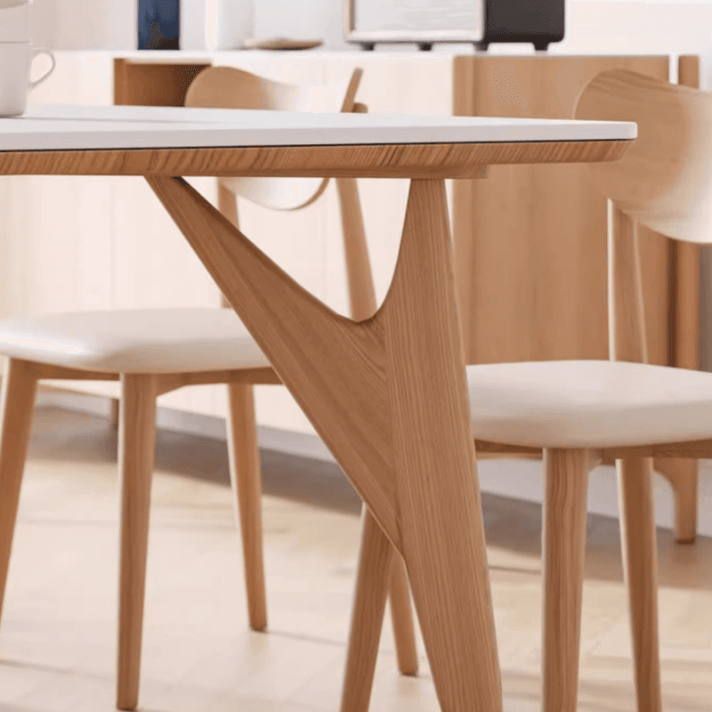 Dining Table Set with Slate Stone Top, Enclosed Back, Fixed Table, Padded Chair for 6 People in White thumbnail 7