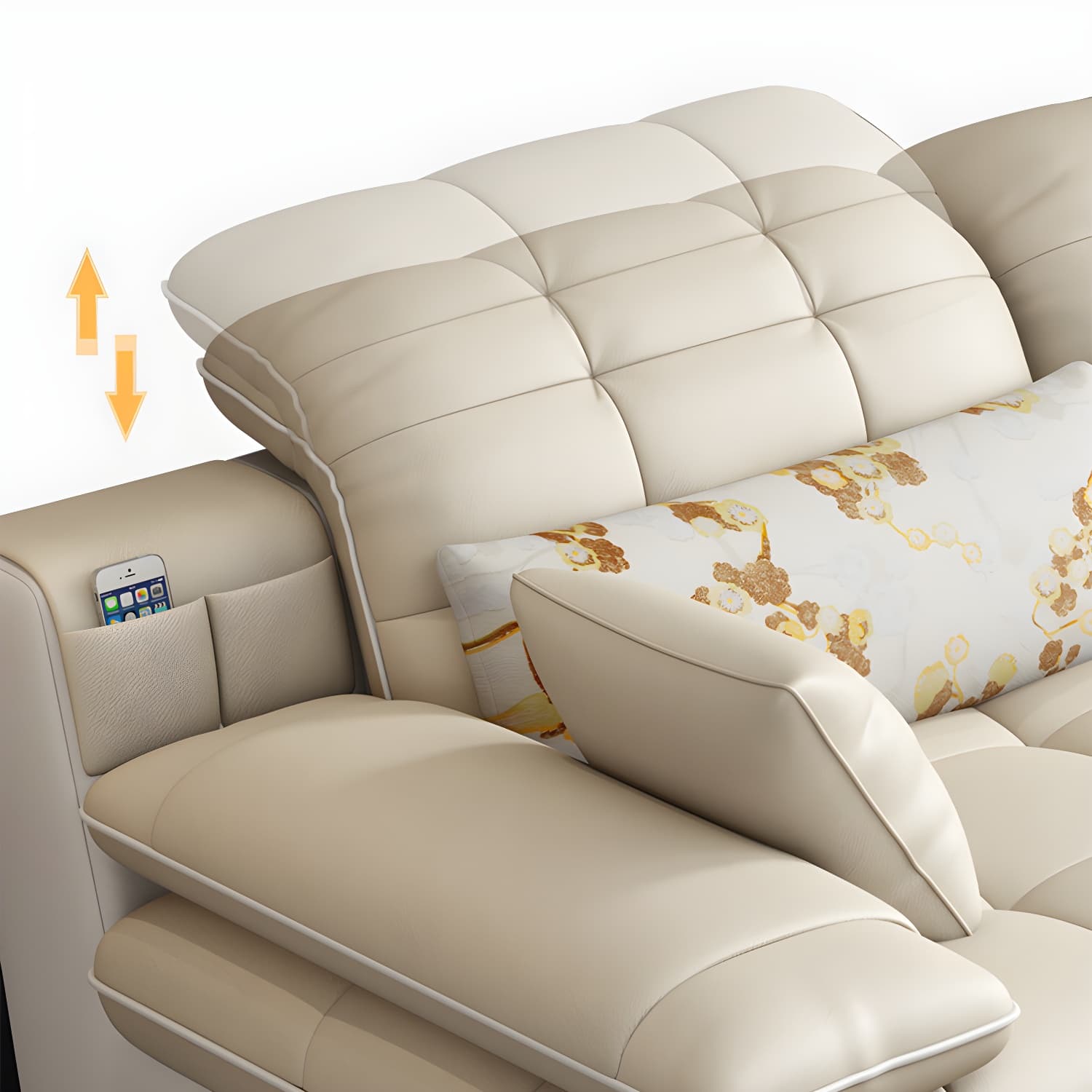 Contemporary Faux Leather Sofa & Chaise Biscuit Back Pillow Top Sofa thumbnail 8