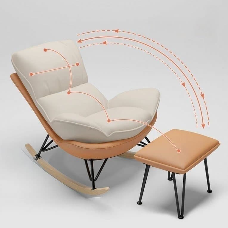 Modern Upholstered Rocking Chair with Natural Wood Legs and Arms, Complete with Ottoman thumbnail 15
