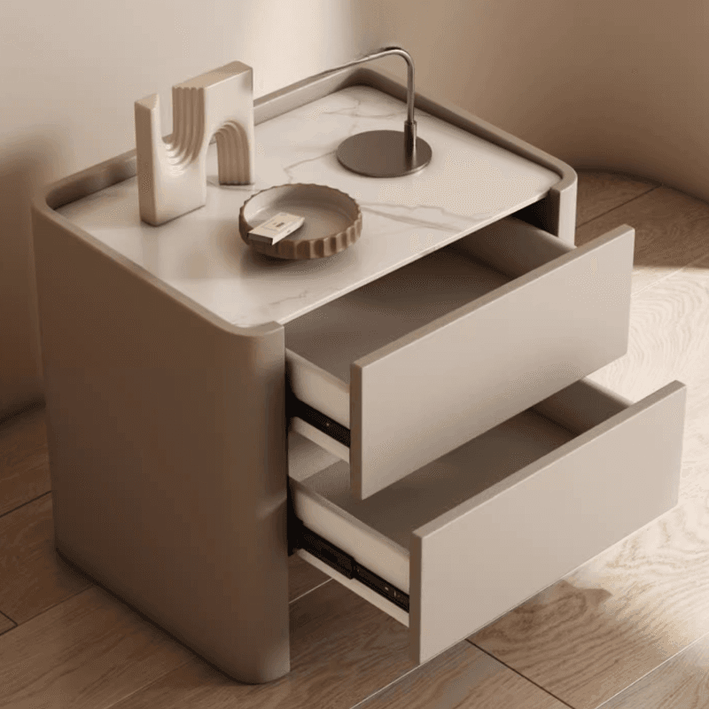 Stylish Drawer Storage Nightstand with 2 Drawers, Stone Countertop, and Leg thumbnail 15